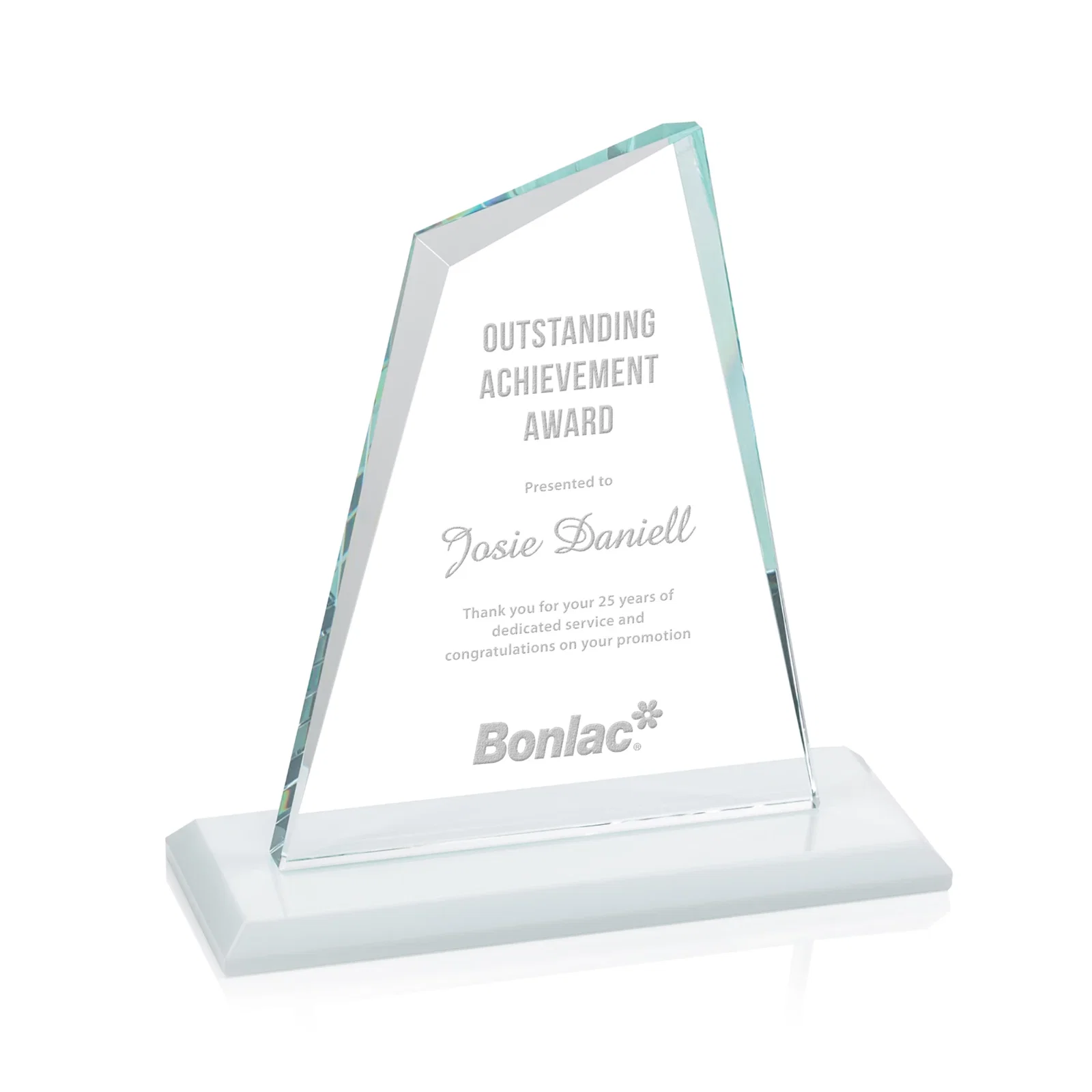 Custom Starfire Crystal Peak Award with White Base in Ten Colors, awards for service anniversary gifts