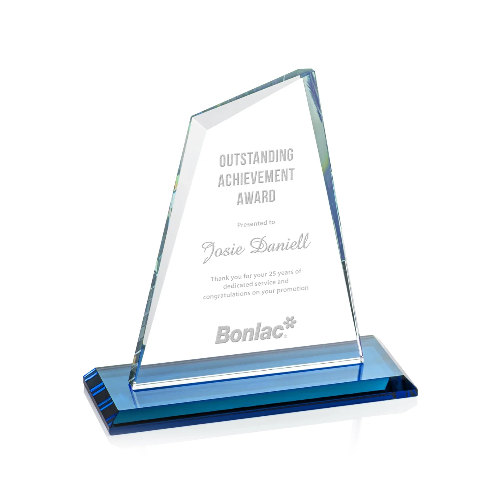 Branded Starfire Crystal Peak Award with White Base in Ten Colors, awards for employee recognition