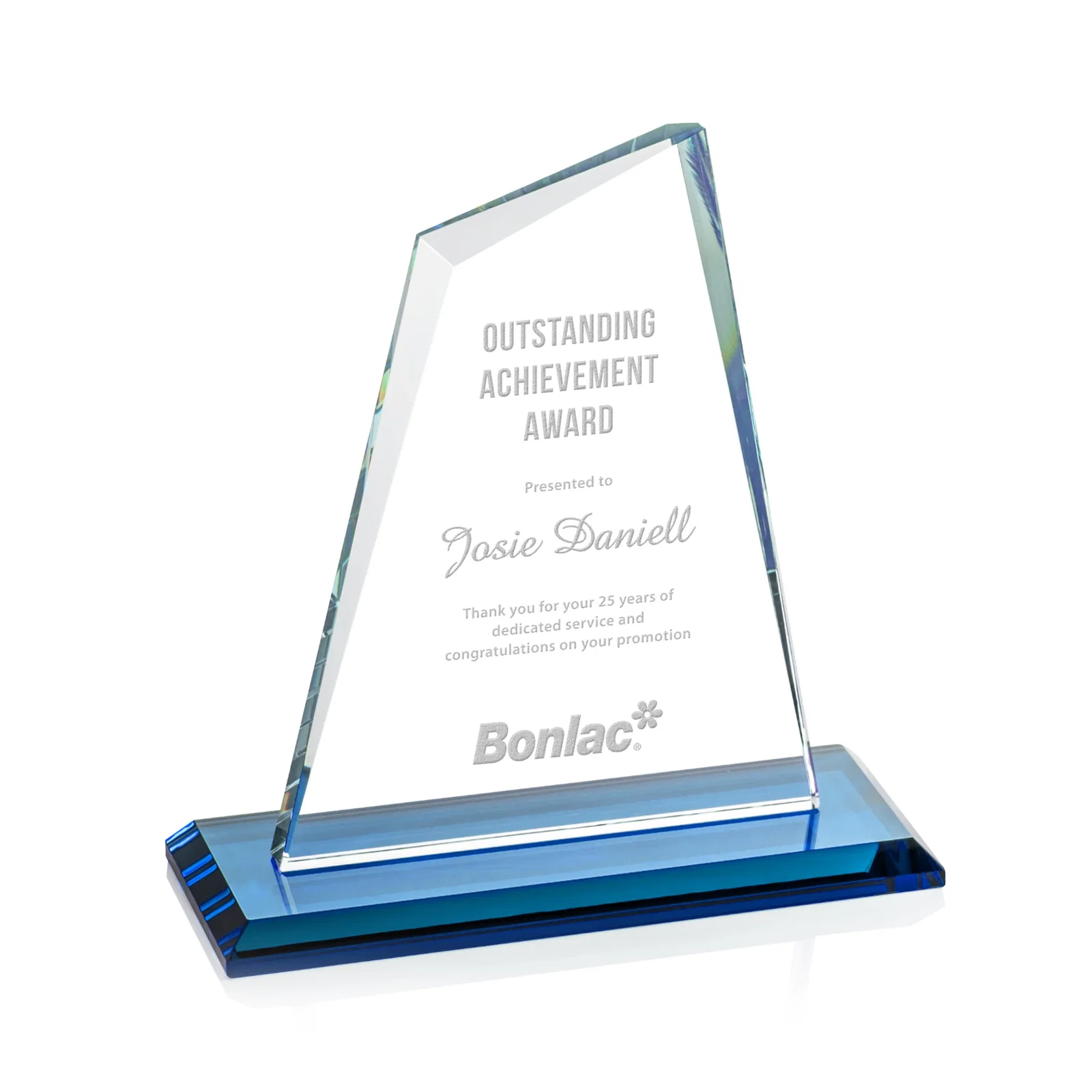 Branded Starfire Crystal Peak Award with White Base in Ten Colors, awards for corporate award ceremonies