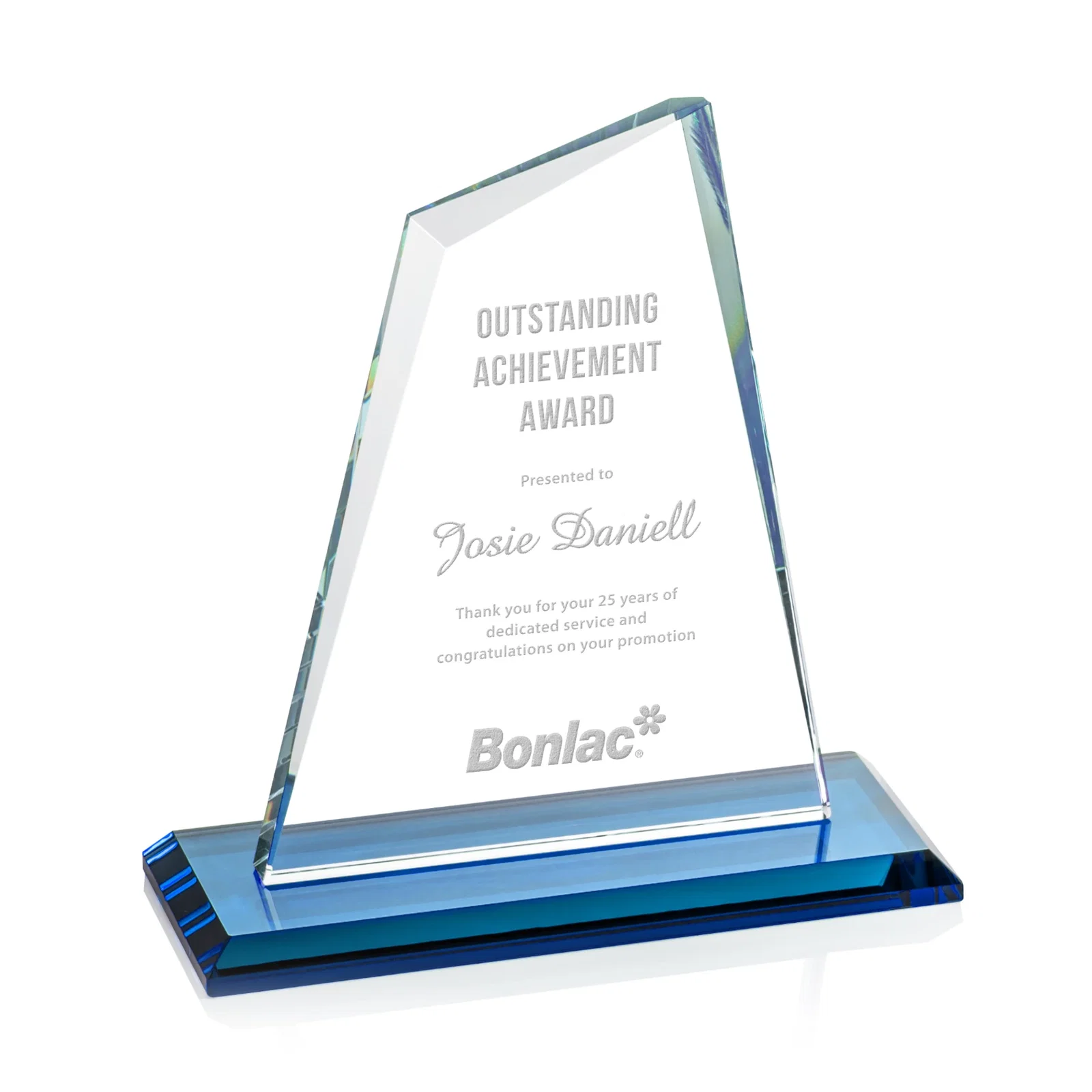 Branded Starfire Crystal Peak Award with White Base in Ten Colors, awards for service anniversary gifts