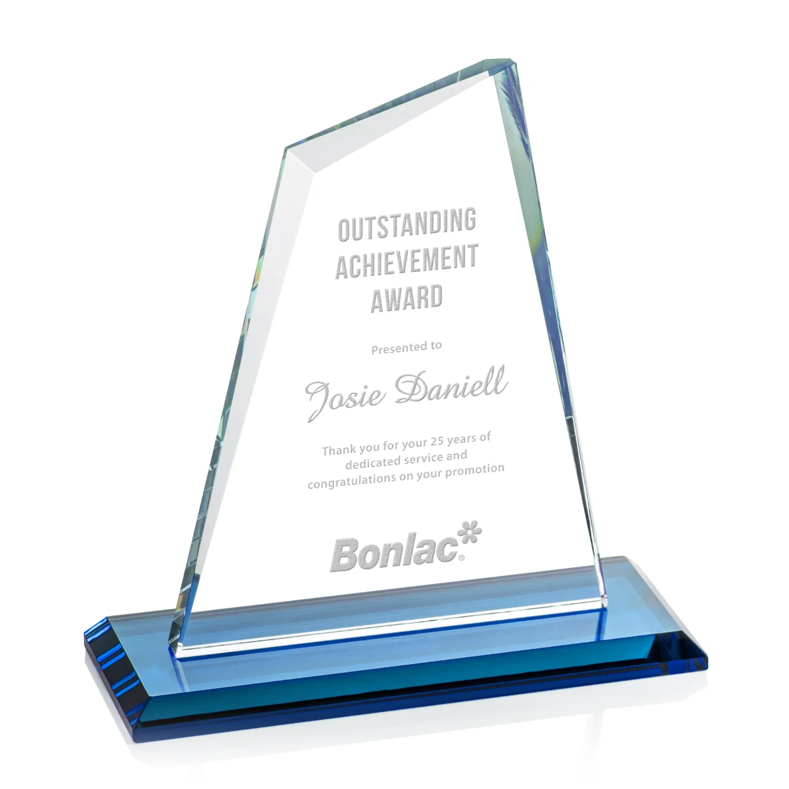 Branded Starfire Crystal Peak Award with White Base in Ten Colors, awards for sales achievement awards