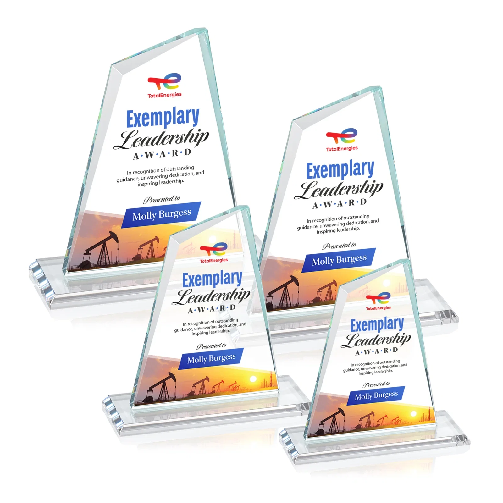 Branded Starfire Crystal Peak Award with White Base in Ten Colors, awards for retirement presentations