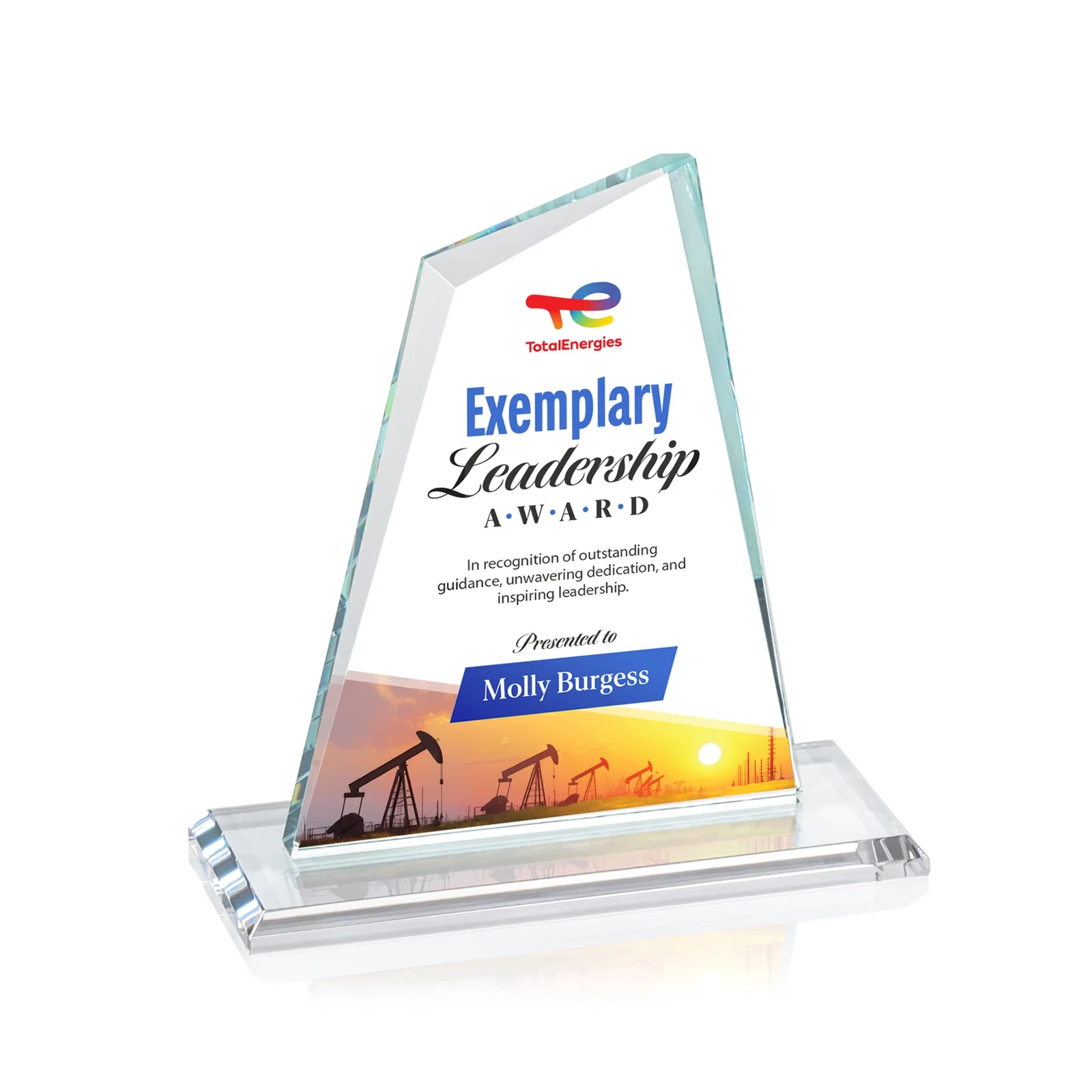Branded Starfire Crystal Peak Award with White Base in Ten Colors, awards for team milestone celebrations