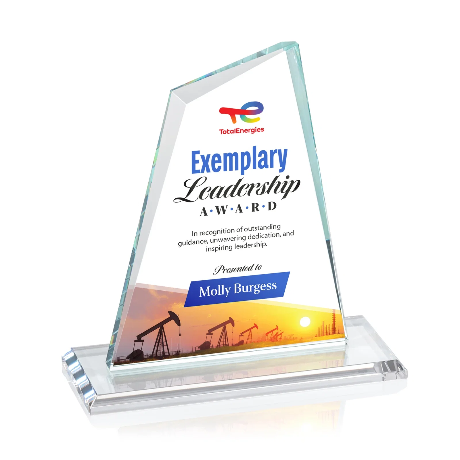 Branded Starfire Crystal Peak Award with White Base in Ten Colors, awards for graduation ceremonies