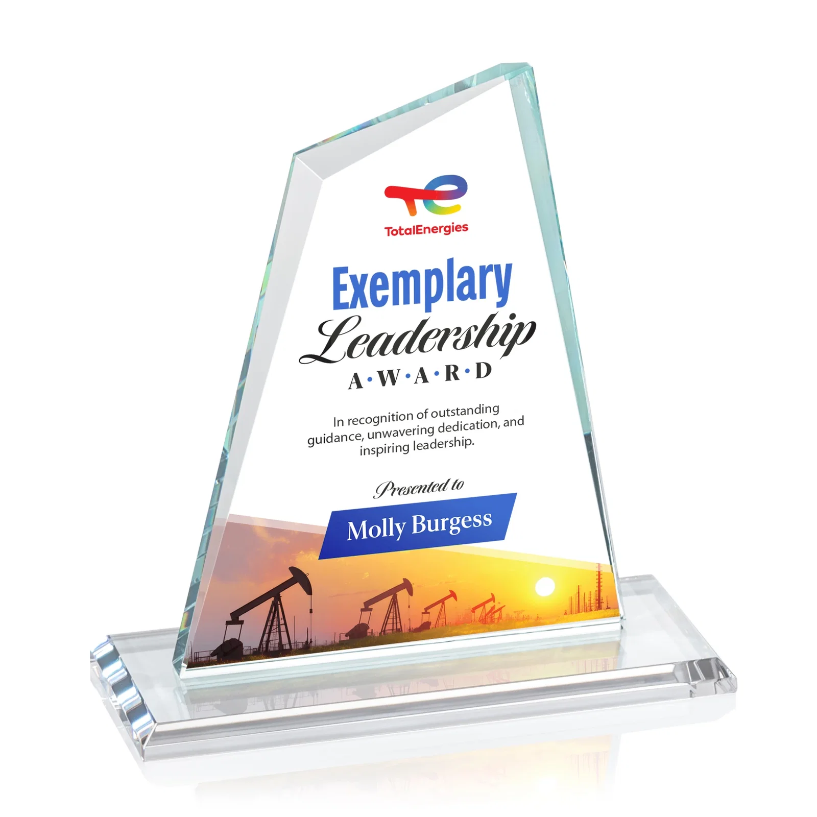 Branded Starfire Crystal Peak Award with White Base in Ten Colors, awards for safety achievement programs