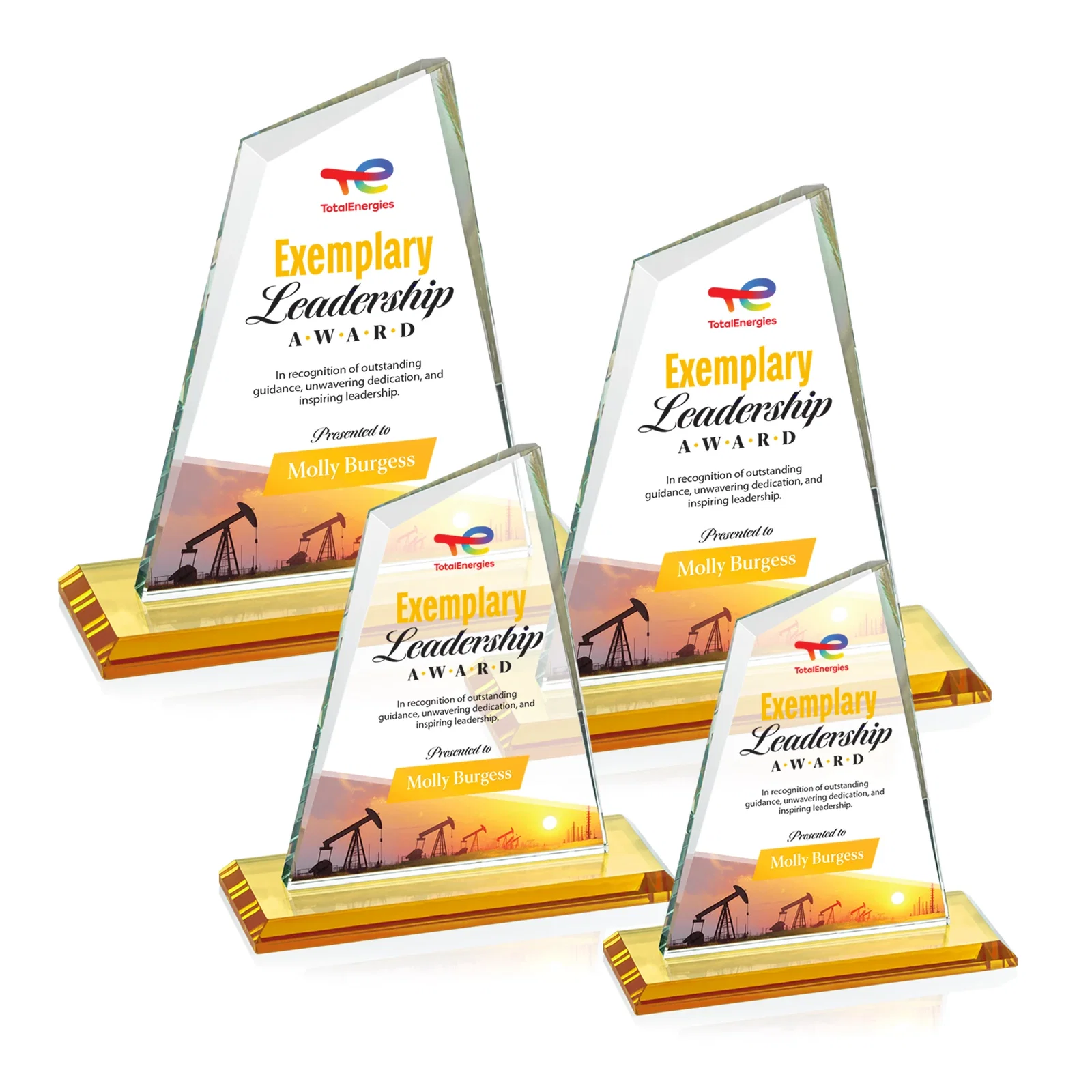 Branded Starfire Crystal Peak Award with White Base in Ten Colors, awards for volunteer appreciation