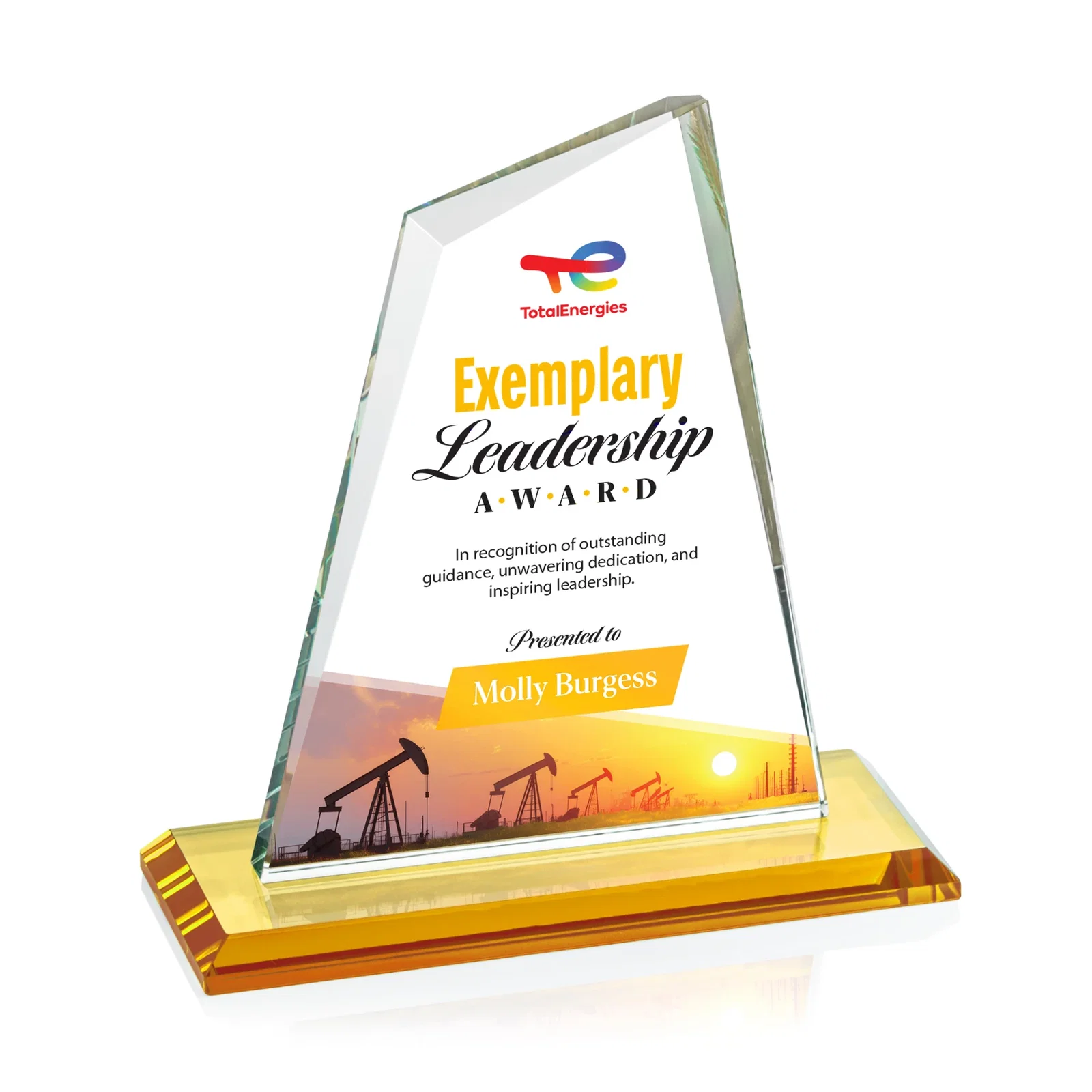 Custom printed Starfire Crystal Peak Award with White Base in Ten Colors, awards for employee recognition