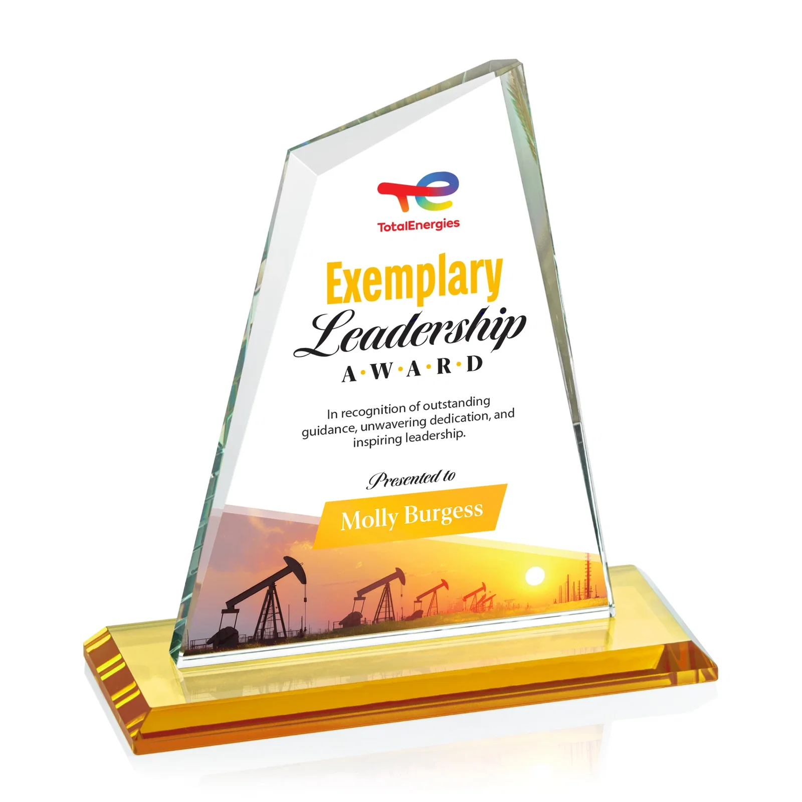 Custom printed Starfire Crystal Peak Award with White Base in Ten Colors, awards for corporate award ceremonies