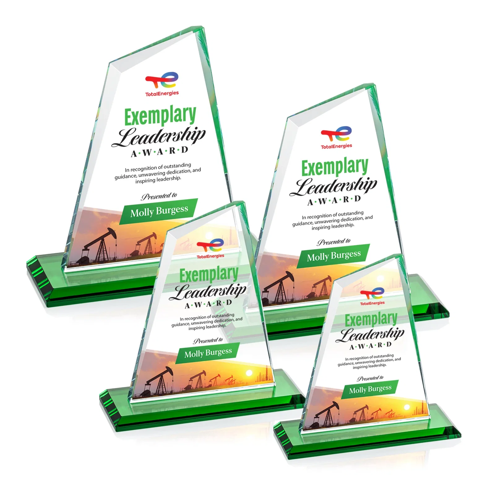 Custom printed Starfire Crystal Peak Award with White Base in Ten Colors, awards for service anniversary gifts