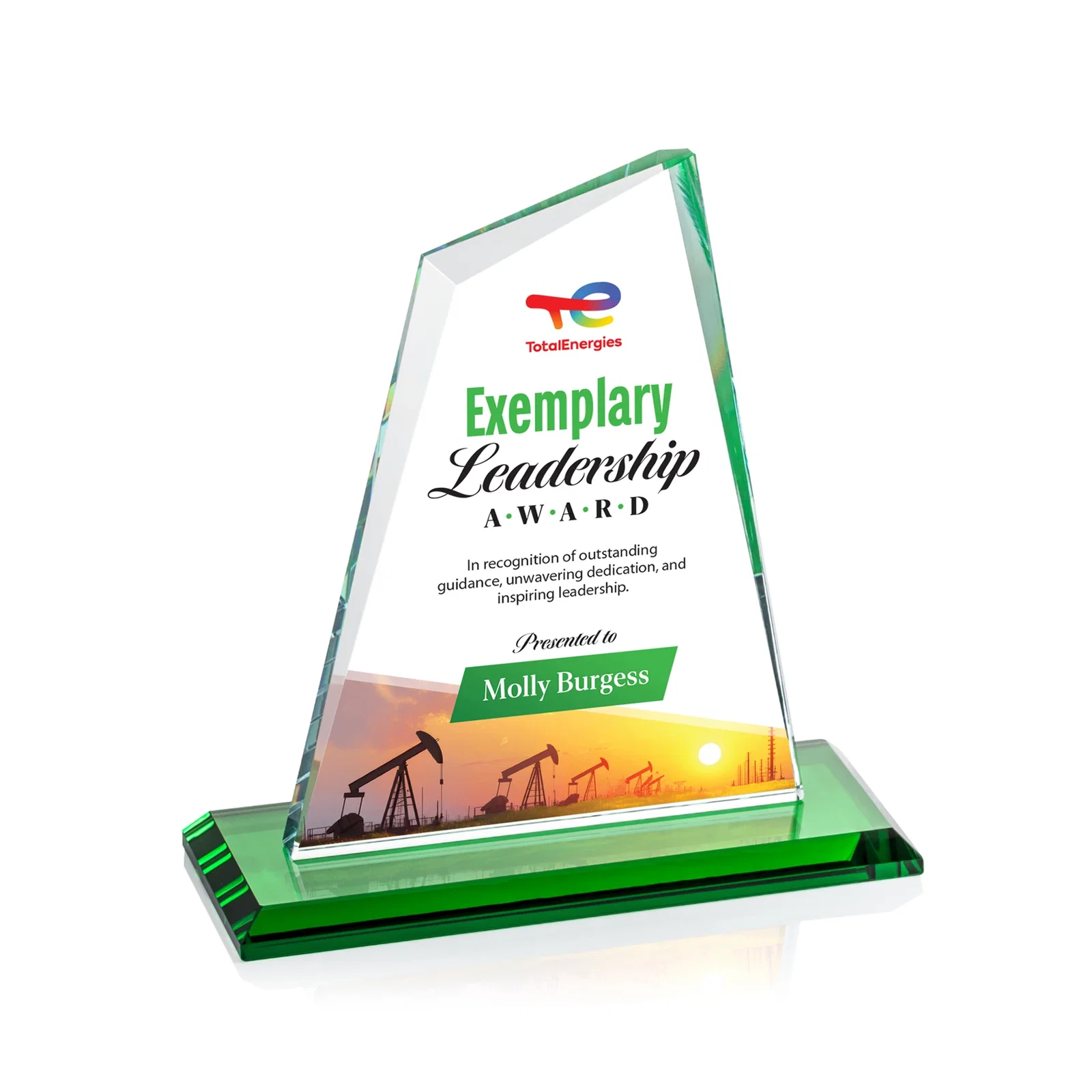 Custom printed Starfire Crystal Peak Award with White Base in Ten Colors, awards for sales achievement awards