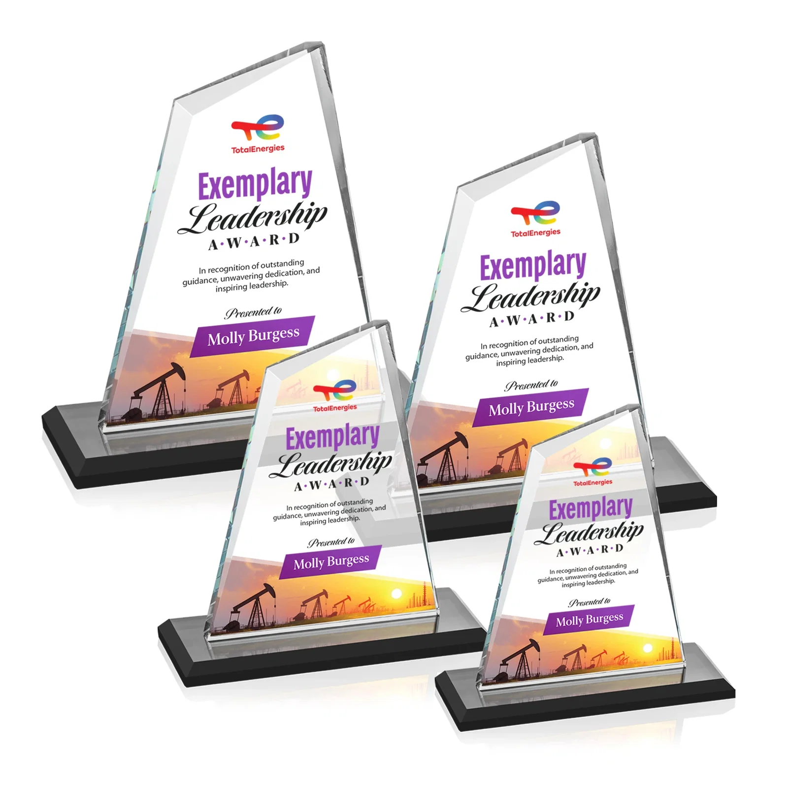 Custom printed Starfire Crystal Peak Award with White Base in Ten Colors, awards for graduation ceremonies