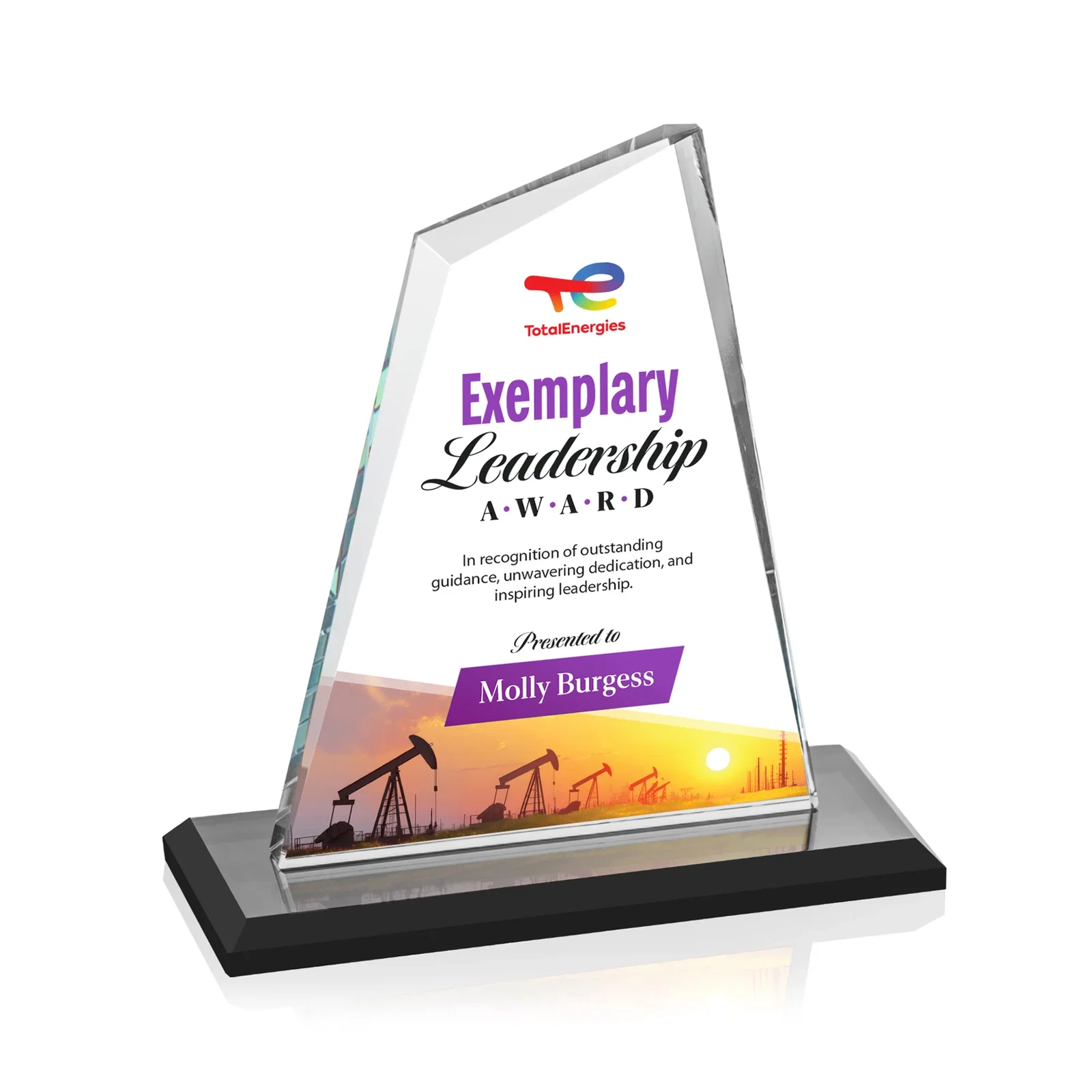 Custom printed Starfire Crystal Peak Award with White Base in Ten Colors, awards for volunteer appreciation