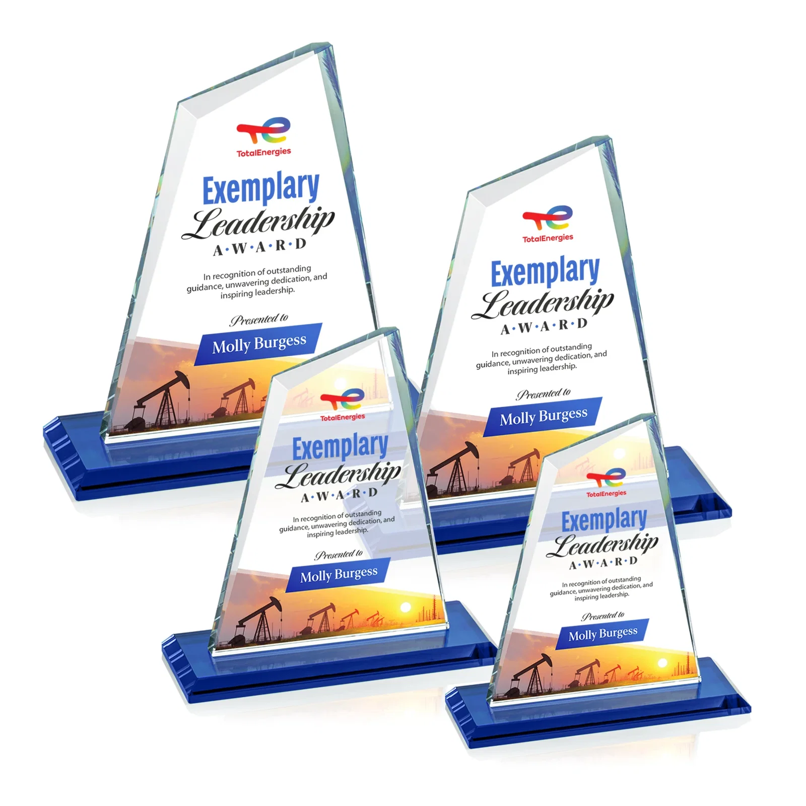 Customized Starfire Crystal Peak Award with White Base in Ten Colors, awards for employee recognition