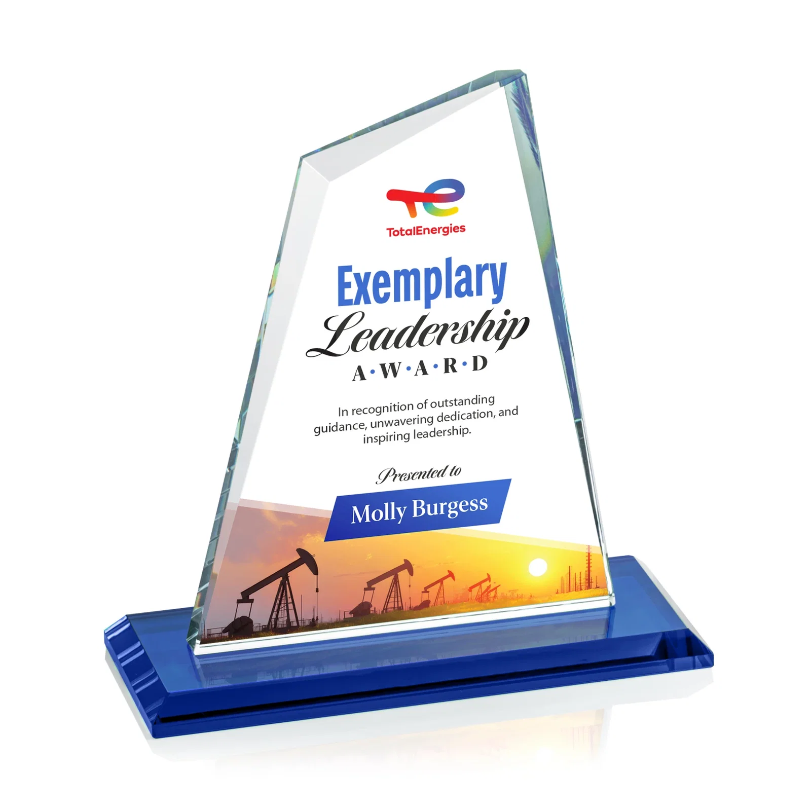 Customized Starfire Crystal Peak Award with White Base in Ten Colors, awards for sales achievement awards