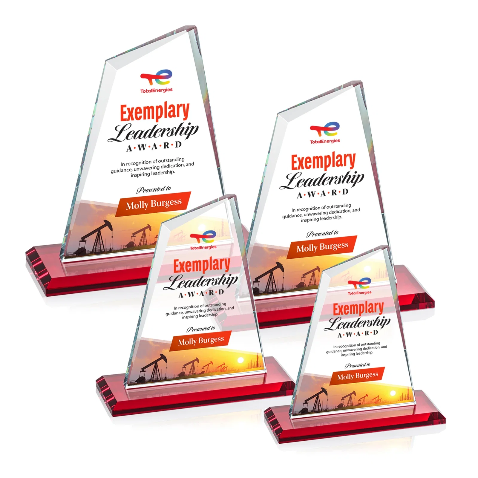 Customized Starfire Crystal Peak Award with White Base in Ten Colors, awards for team milestone celebrations