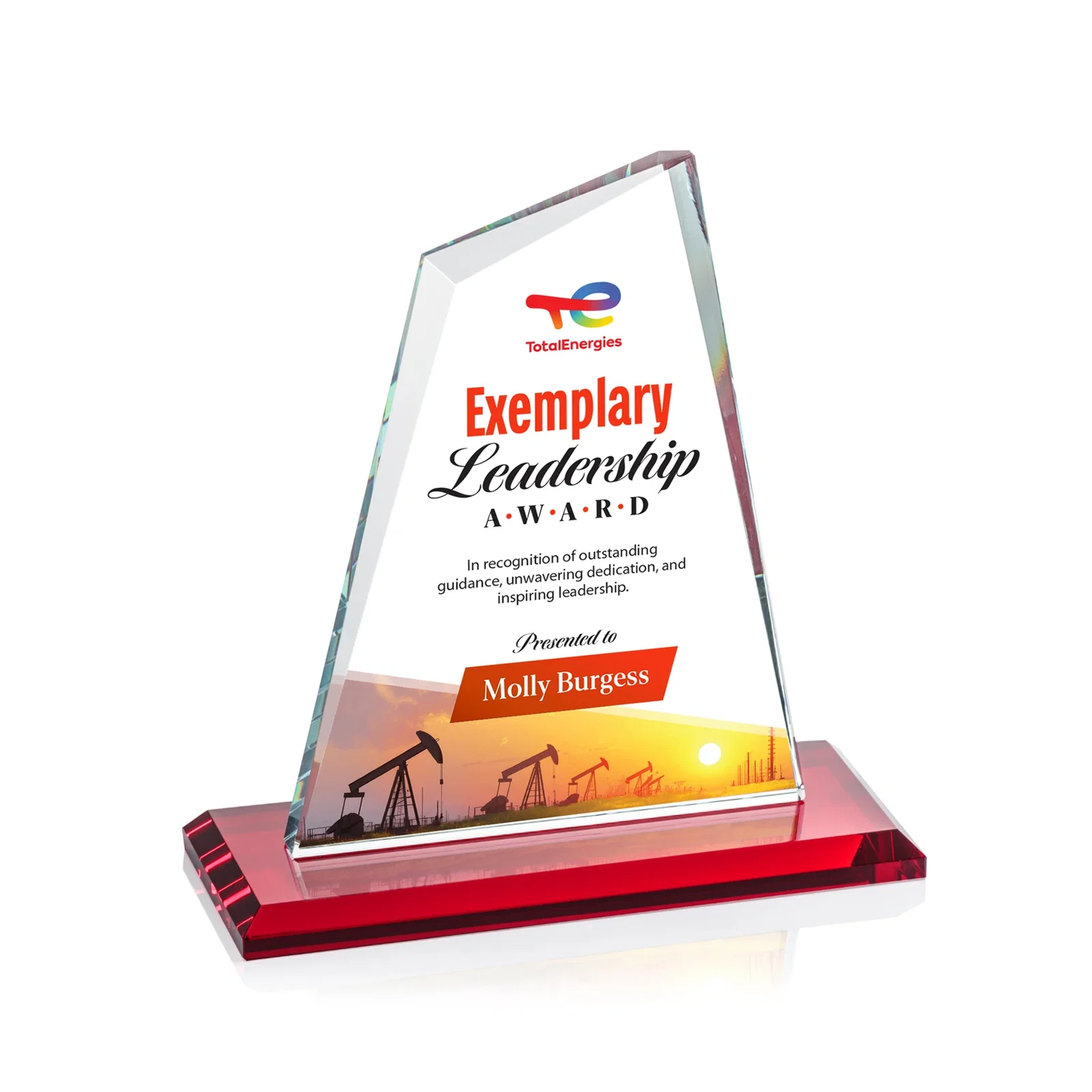 Customized Starfire Crystal Peak Award with White Base in Ten Colors, awards for donor appreciation