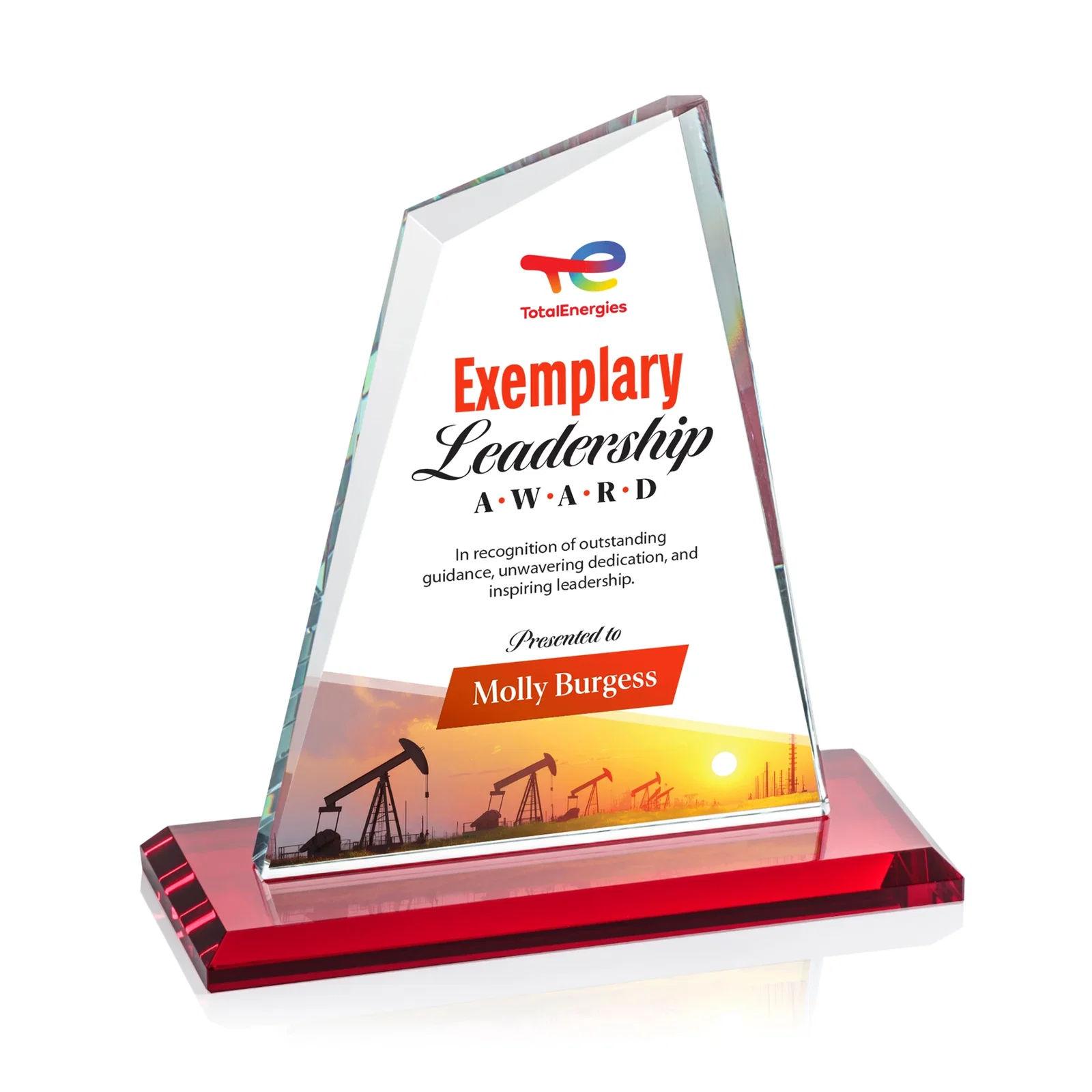 Customized Starfire Crystal Peak Award with White Base in Ten Colors, awards for safety achievement programs