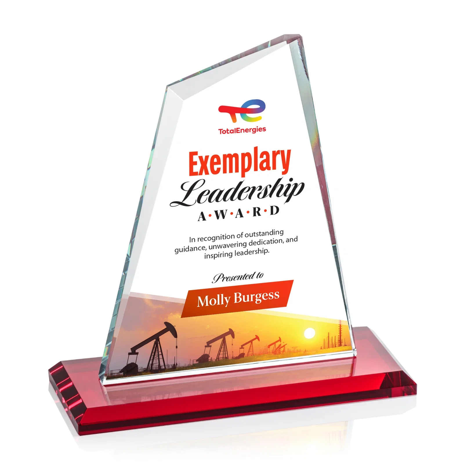 Customized Starfire Crystal Peak Award with White Base in Ten Colors, awards for volunteer appreciation