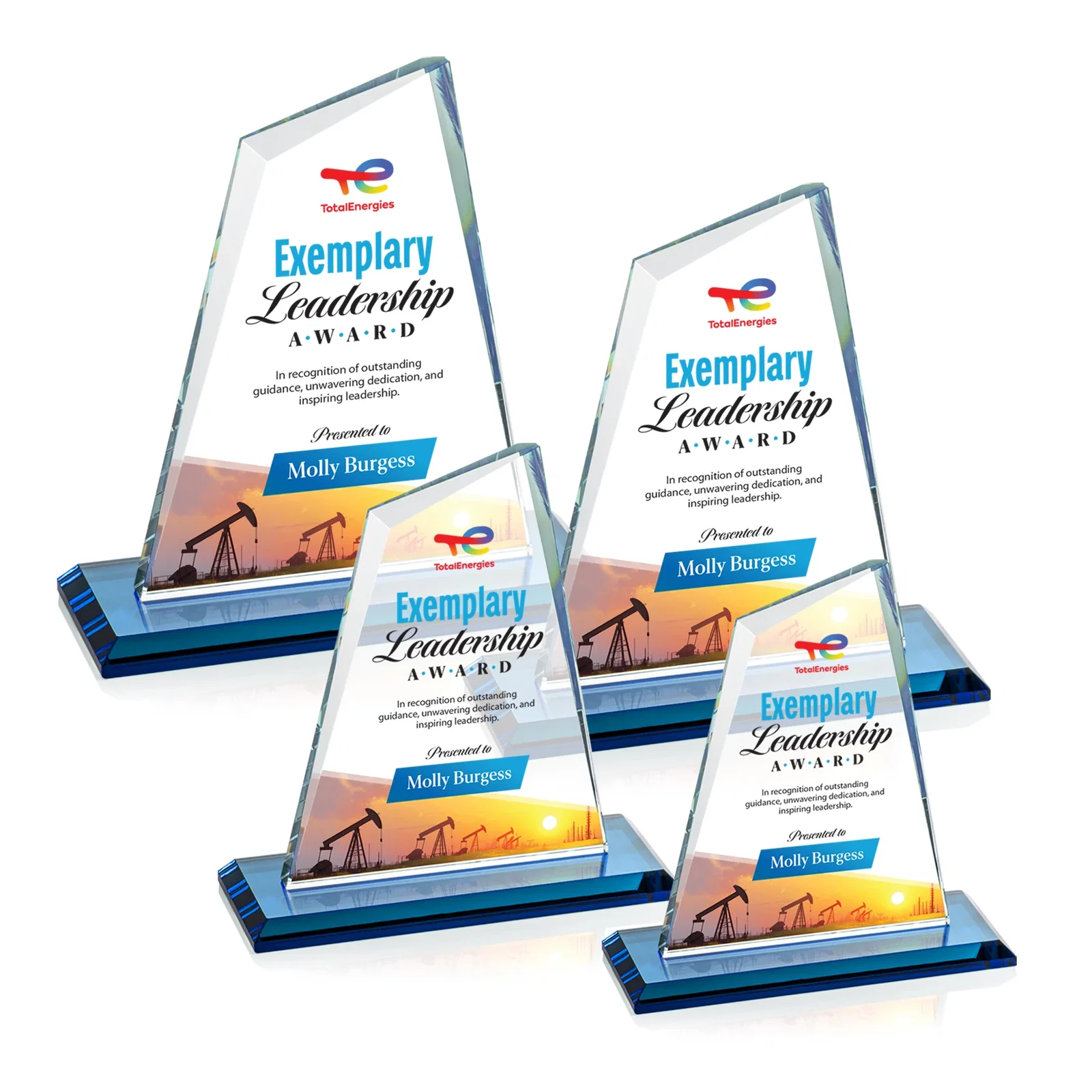 Customized Starfire Crystal Peak Award with White Base in Ten Colors, awards for dealer and partner awards