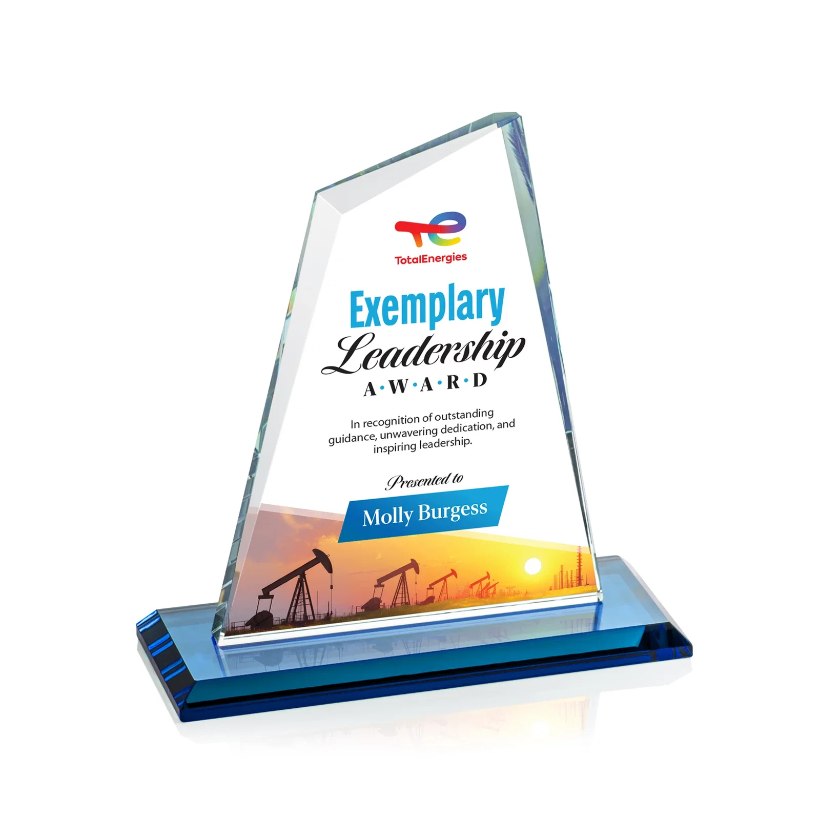 Customized Starfire Crystal Peak Award with White Base in Ten Colors, awards for company anniversary events