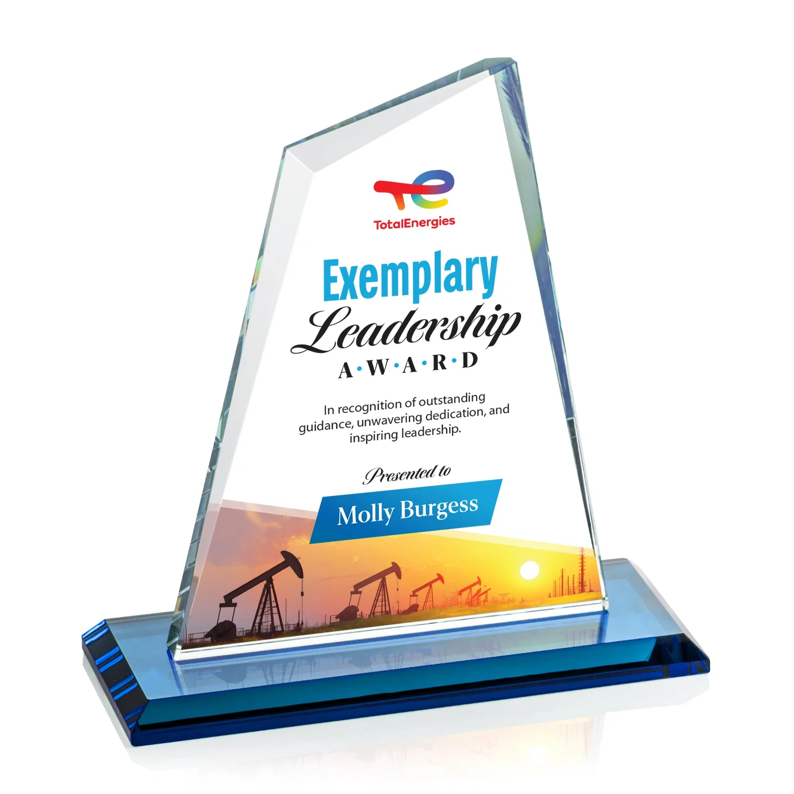 Custom engraved Starfire Crystal Peak Award with White Base in Ten Colors, awards for service anniversary gifts