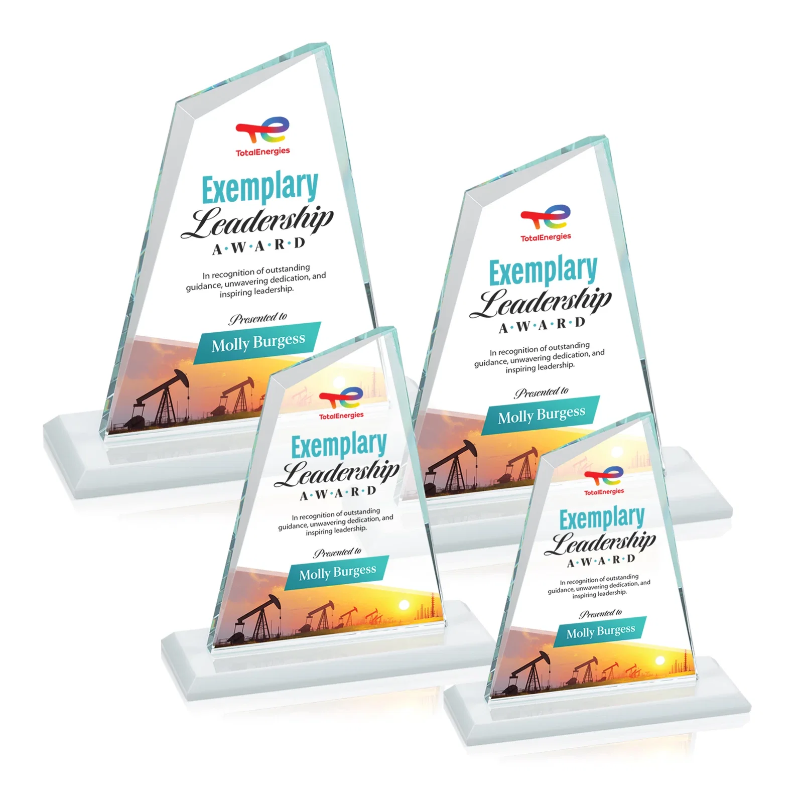 Custom engraved Starfire Crystal Peak Award with White Base in Ten Colors, awards for sales achievement awards