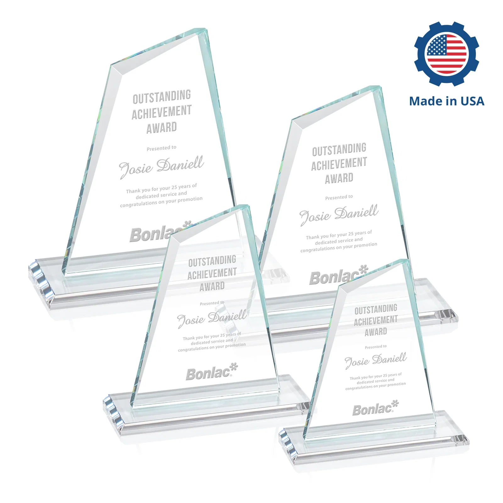 Custom engraved Starfire Crystal Peak Award with White Base in Ten Colors, awards for safety achievement programs