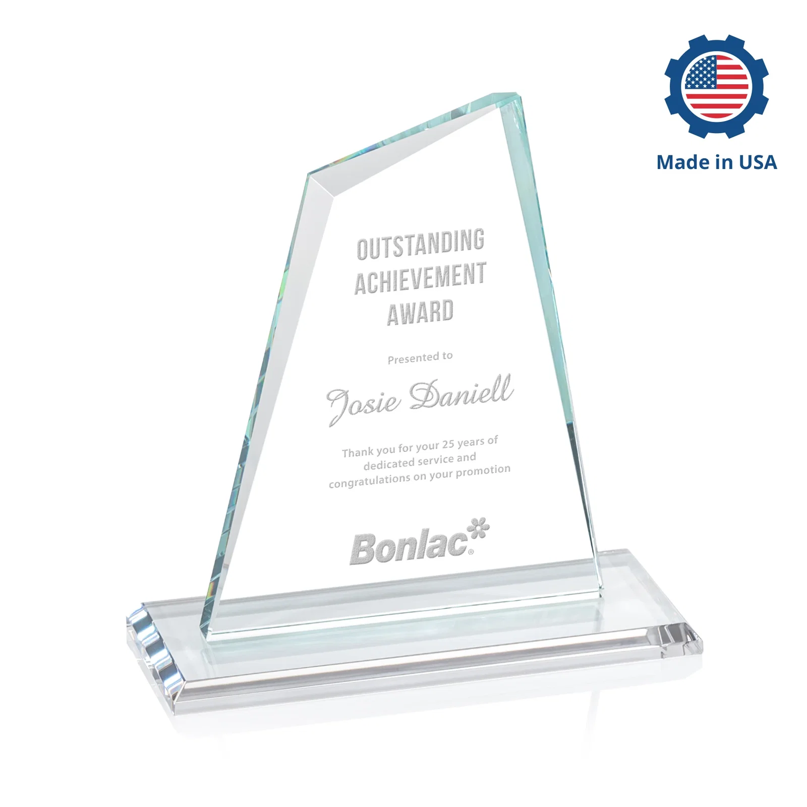 Custom engraved Starfire Crystal Peak Award with White Base in Ten Colors, awards for dealer and partner awards