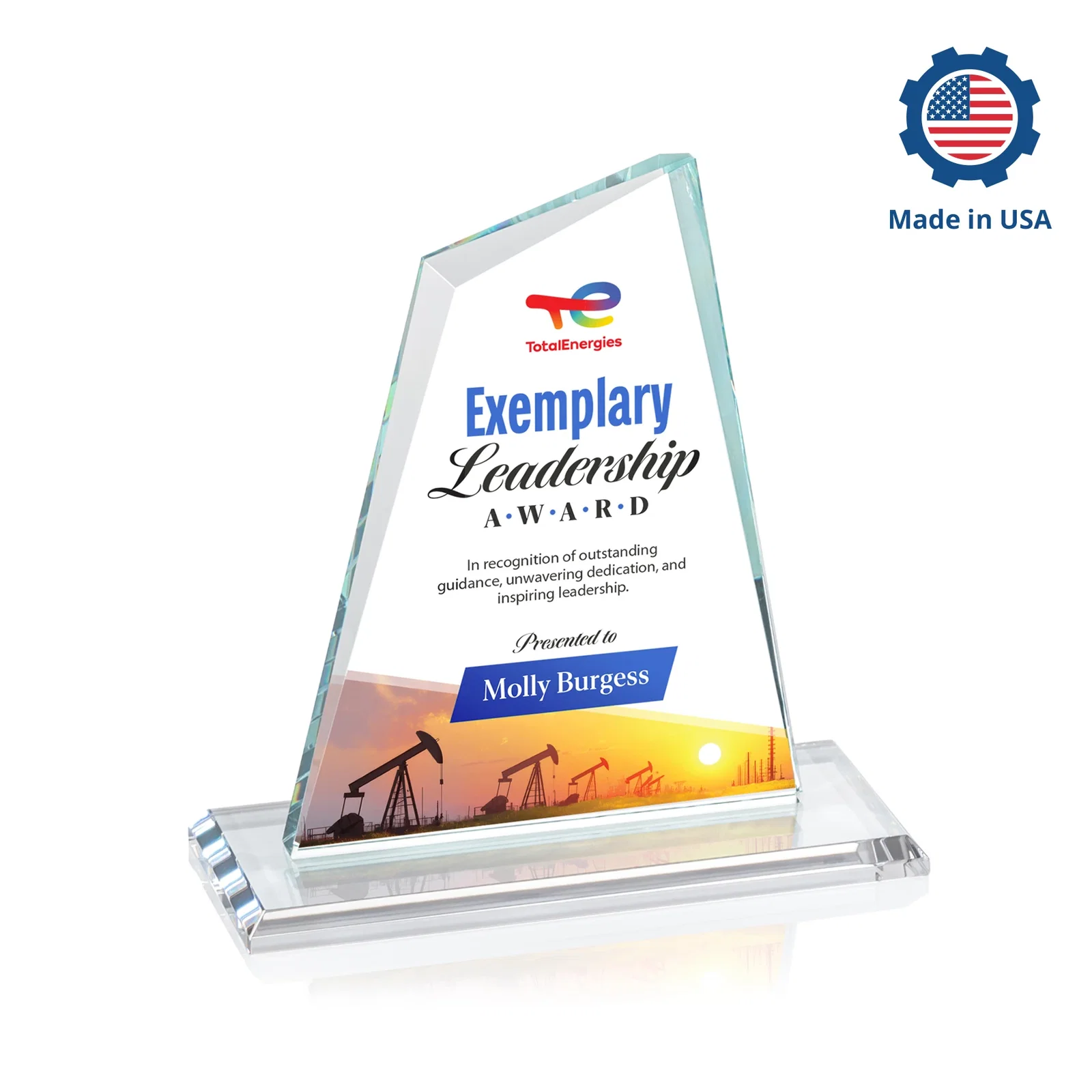 Custom Starfire Crystal Peak Award with White Base in Ten Colors, awards, with your logo for service anniversary gifts