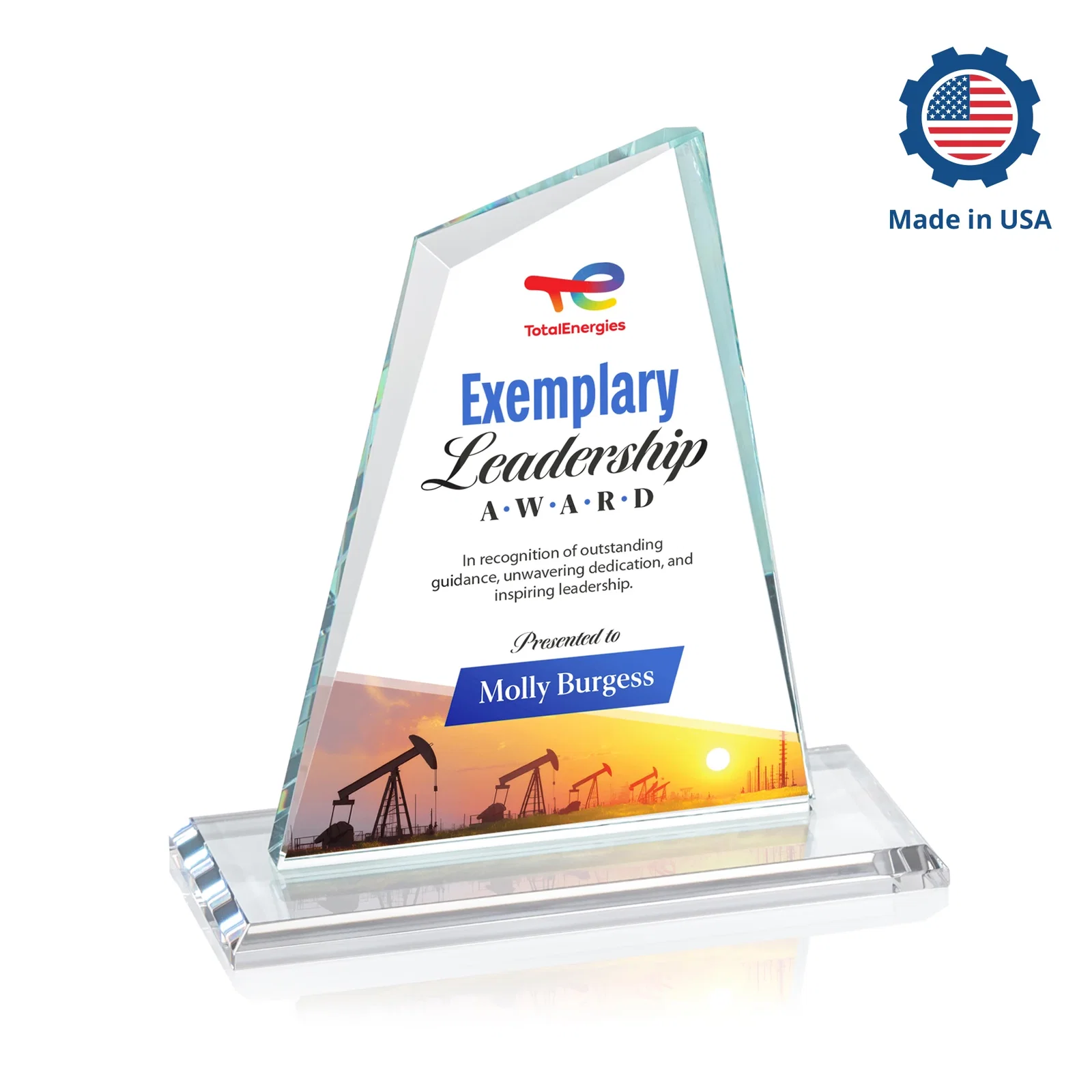 Custom Starfire Crystal Peak Award with White Base in Ten Colors, awards, with your logo for sales achievement awards