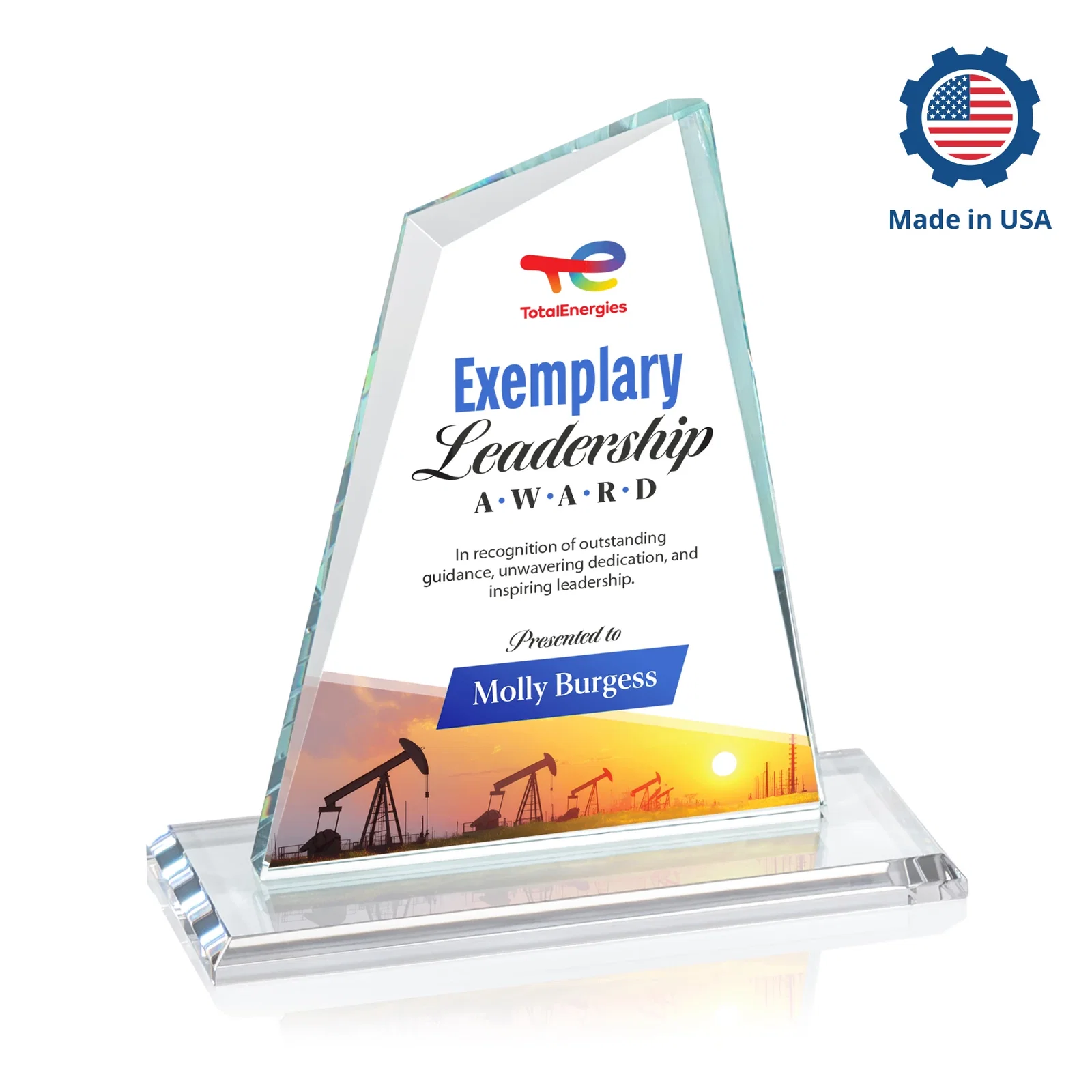 Custom Starfire Crystal Peak Award with White Base in Ten Colors, awards, with your logo for retirement presentations