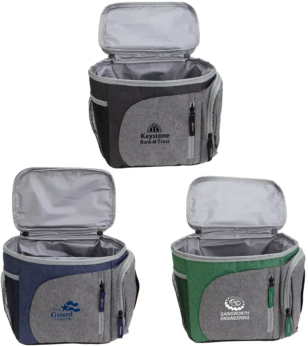 Branded Summit Napkin-Dispenser Cooler Bag open lid view of insulated drink storage