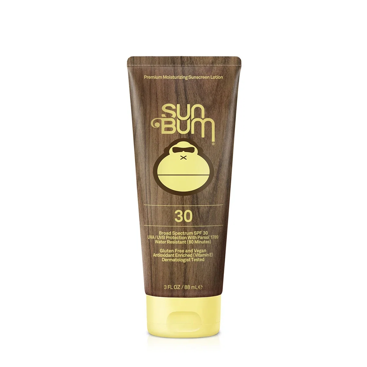 SPF 30 option standing upright on a plain surface
