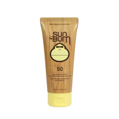 Sunscreen bottle shown from the front with its cap closed