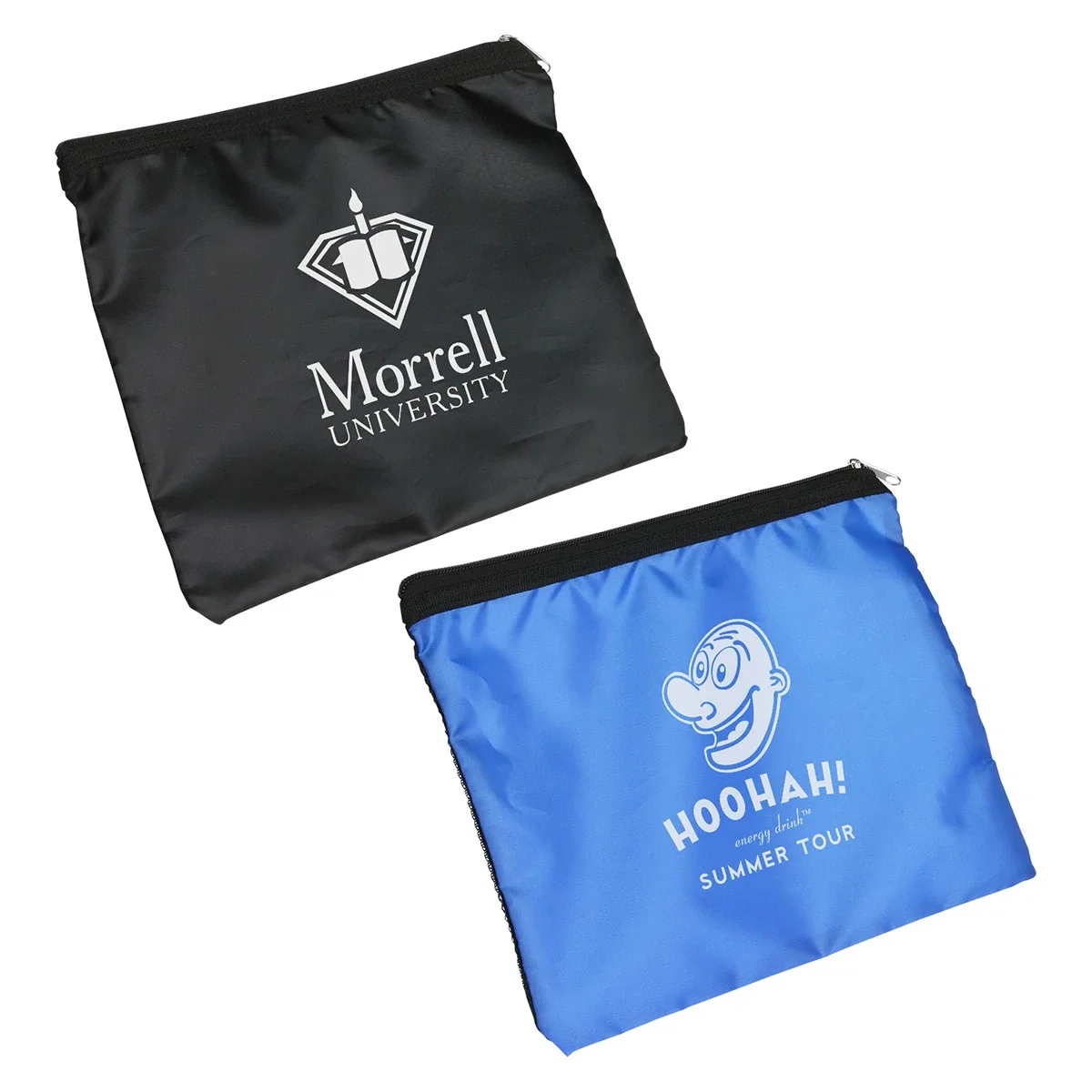 Branded Sun Net mesh-front pouch open at the zipper, promotional beach giveaway