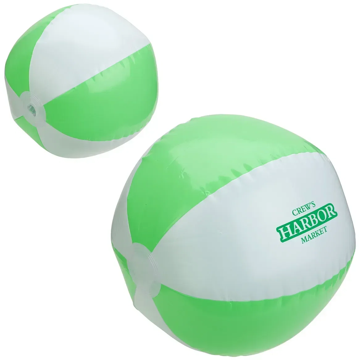 Branded Sunburst inflatable beach ball floating in a pool, promotional summer giveaway shot