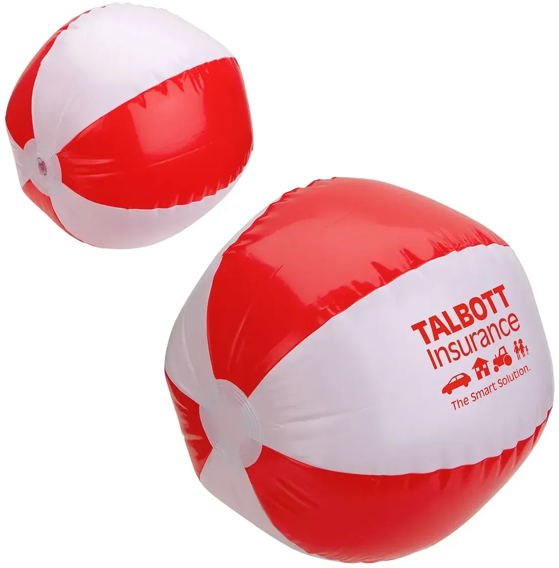 Promotional Sunburst beach ball deflated flat, custom branded PVC ball detail