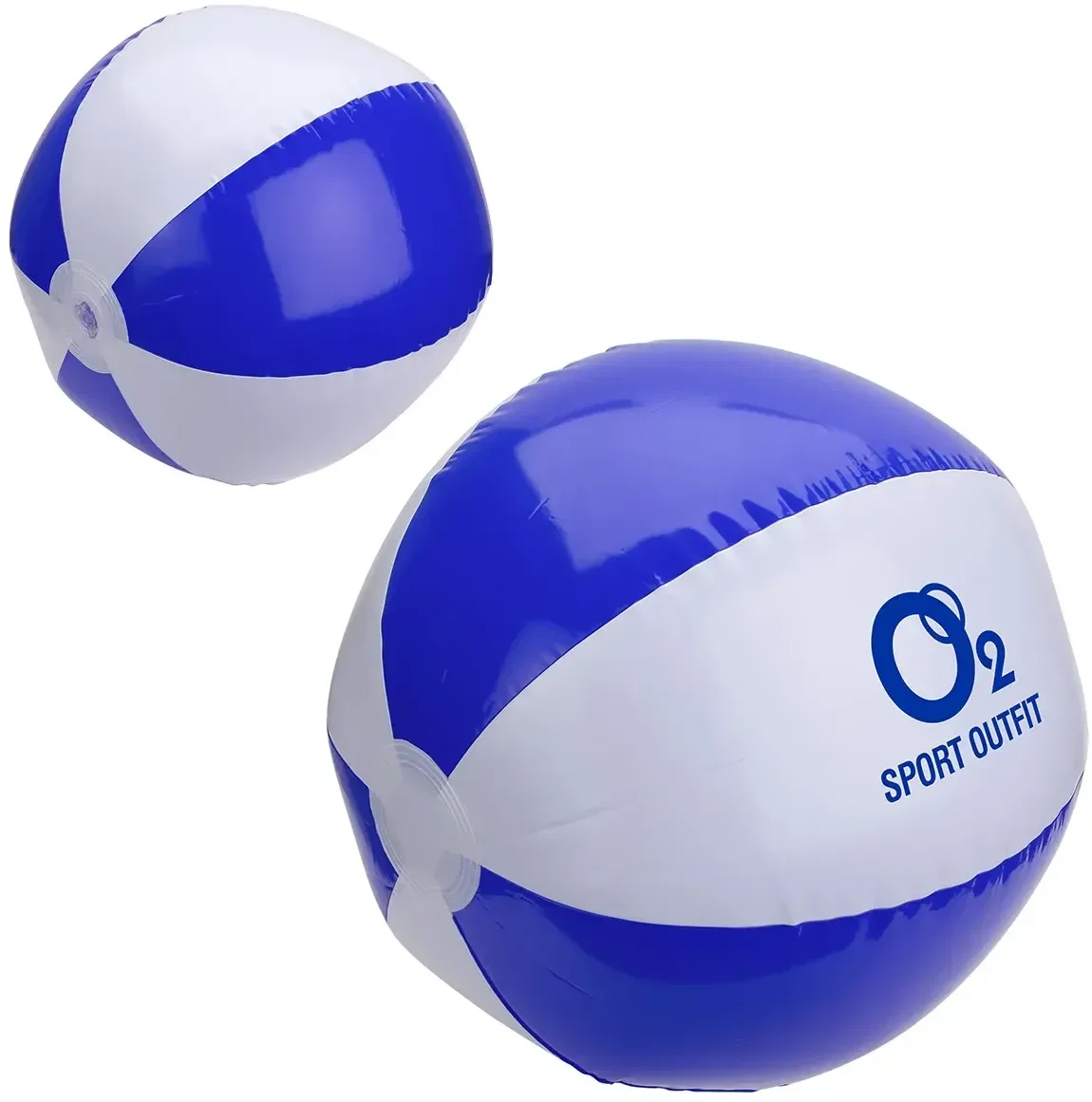 Branded Sunburst beach ball held up at a summer party, custom promotional giveaway lifestyle shot