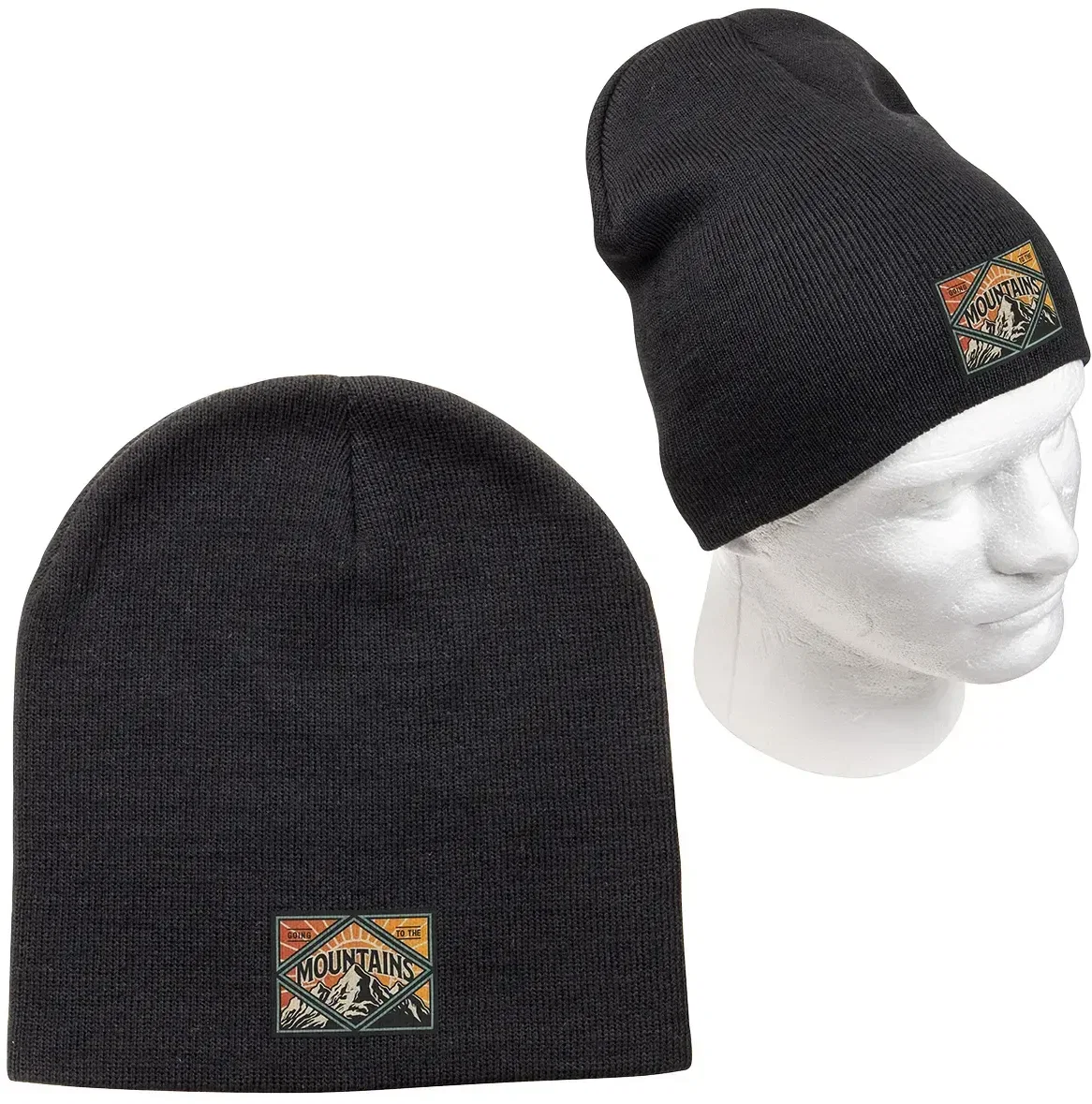Close-up of the custom Sundance RPET beanie knit texture, branded promotional recycled winter hat