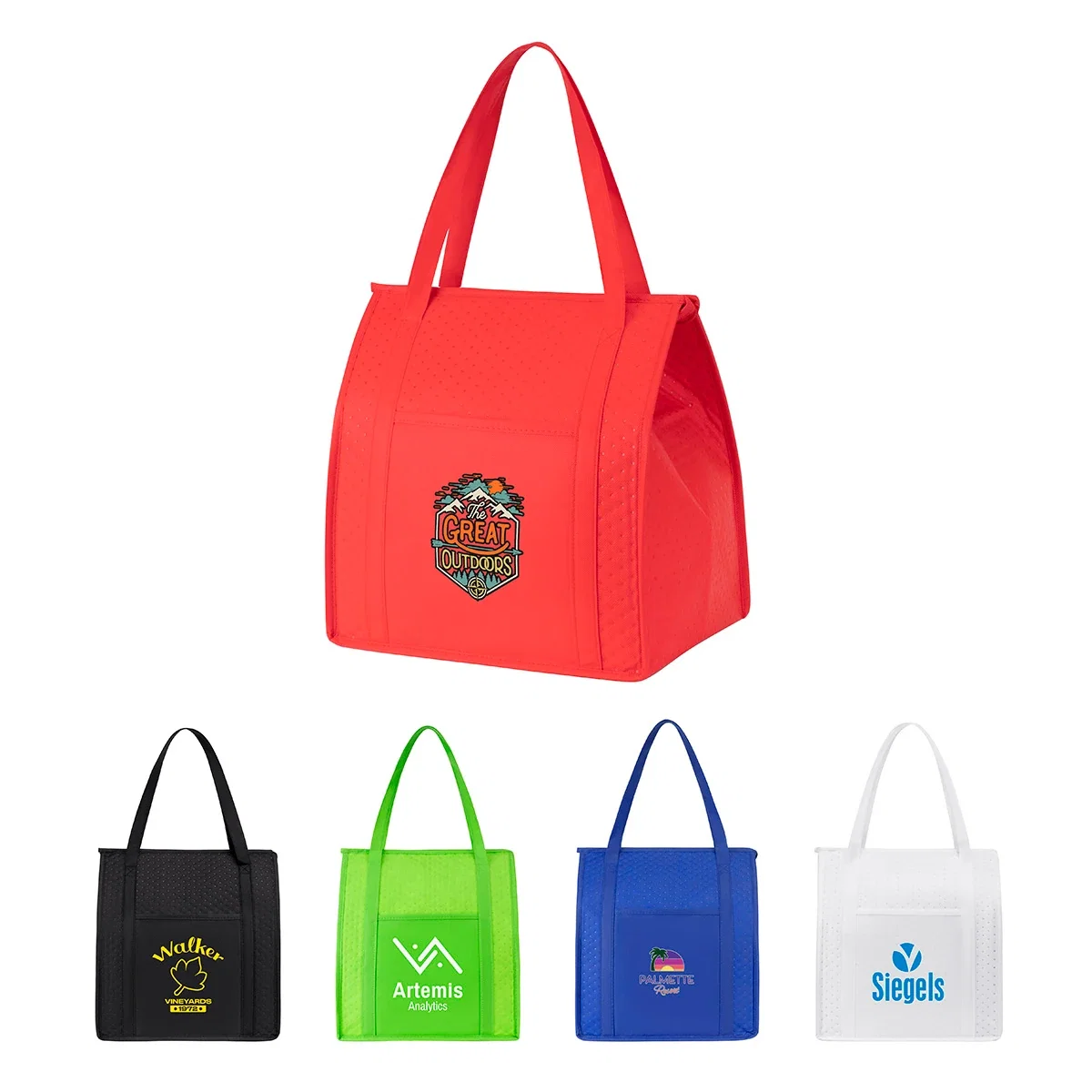 Custom Sundial Non-Woven Cooler Bag, front view of the branded cooler bag
