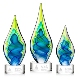 Blue and Green Glass Teardrop Award With Layered Color Flow