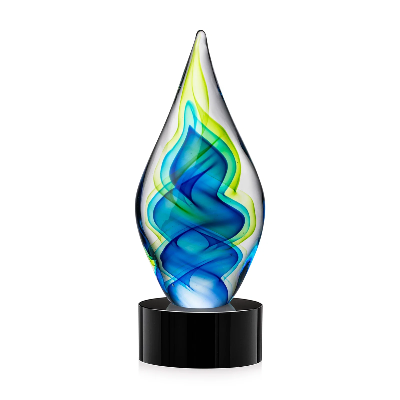 Personalized Blue and Green Glass Teardrop Award With Layered Color Flow for graduation ceremonies