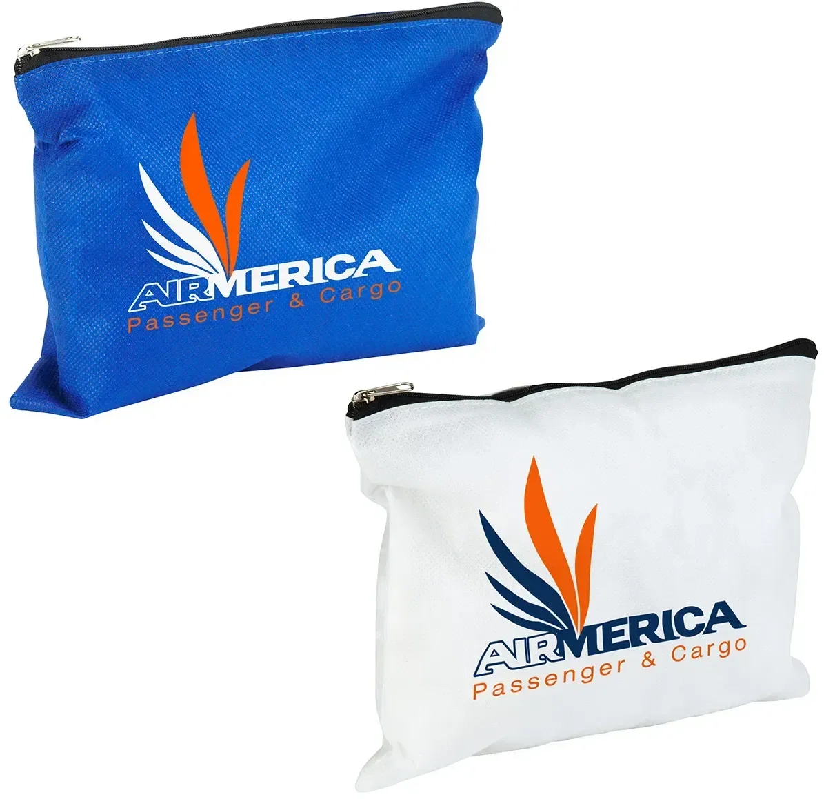 Sunny Side Non-Woven Utility Pouch, custom promotional zip pouch front view with logo