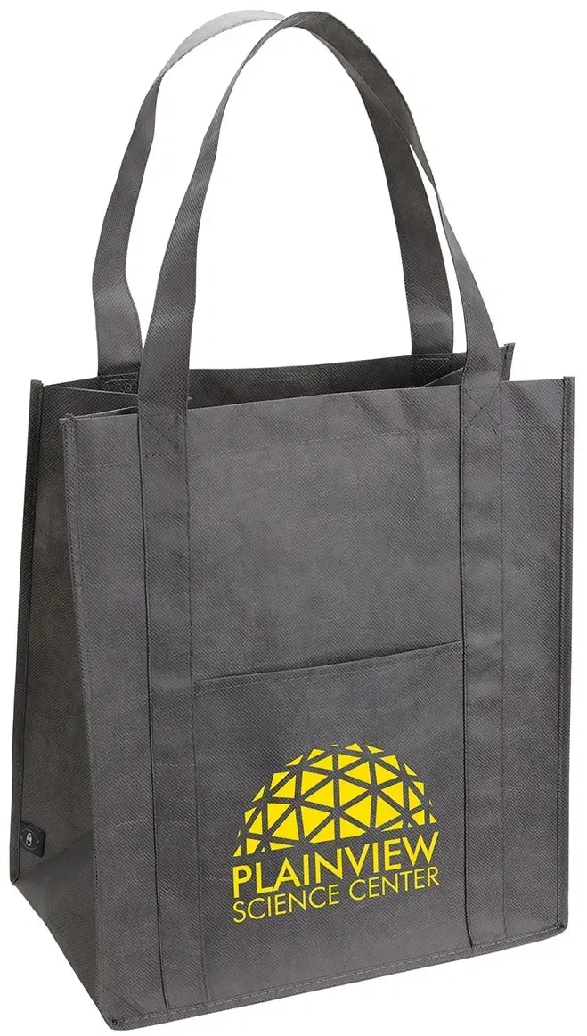 Sunray branded RPET reusable shopping tote side profile with sturdy carry handles for logo branding