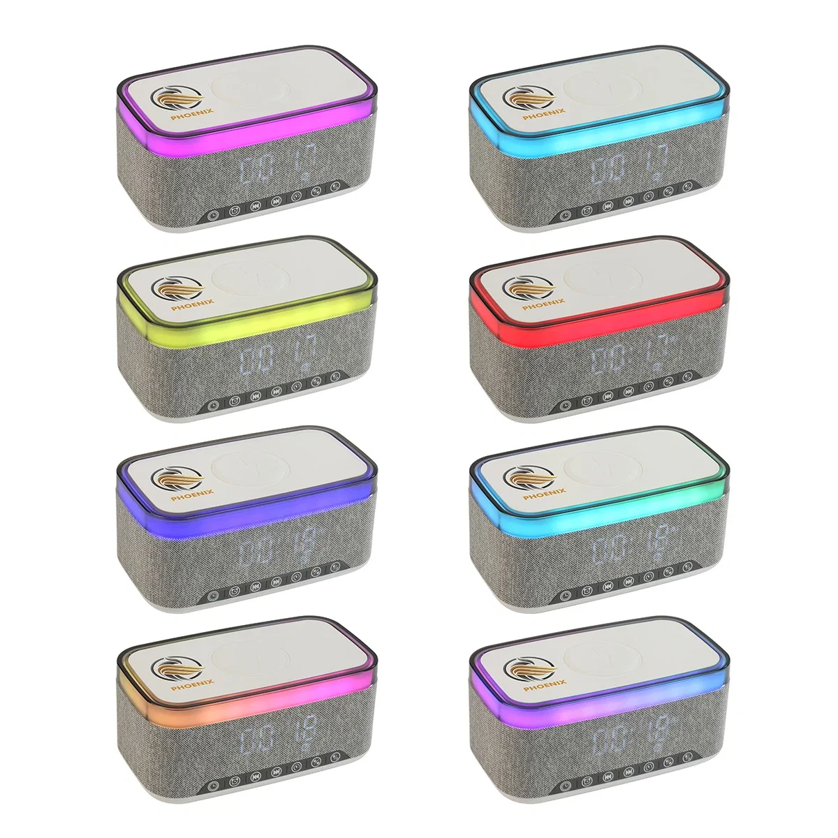 Close-up of the Sunset Stereo Speaker's clock and display panel