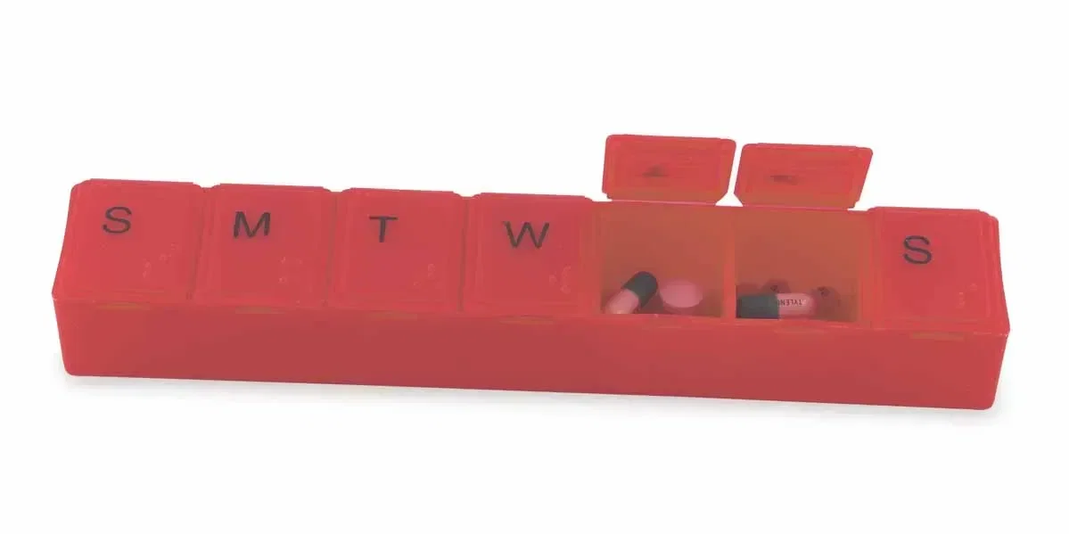 Super-7 All-Week Pill Box - 8". Polypropylene weekly pill box with Braille day labels for pharmacy giveaways, view 4