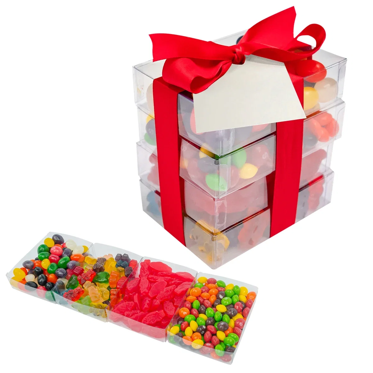 Boxes separate to show each candy layer inside