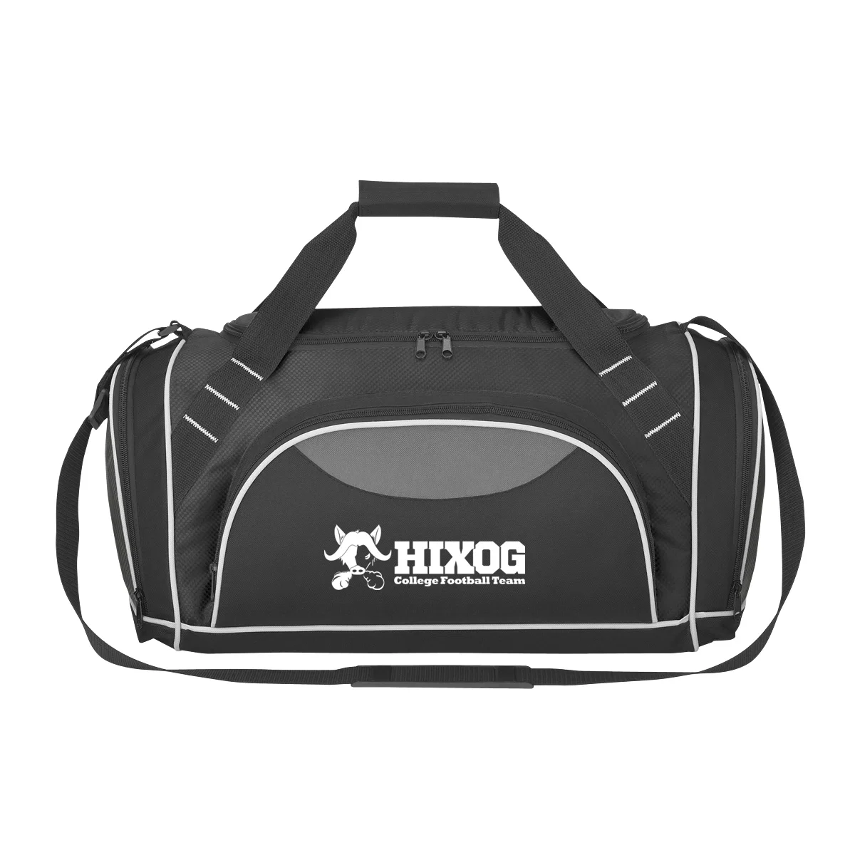 Weekender duffel bag with a long zipper and carry handles