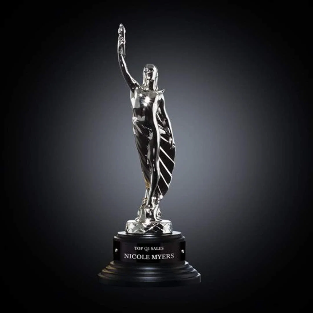 Custom Gold or Silver Supremacy Beacon Award on Ebony Round Base for corporate award ceremonies