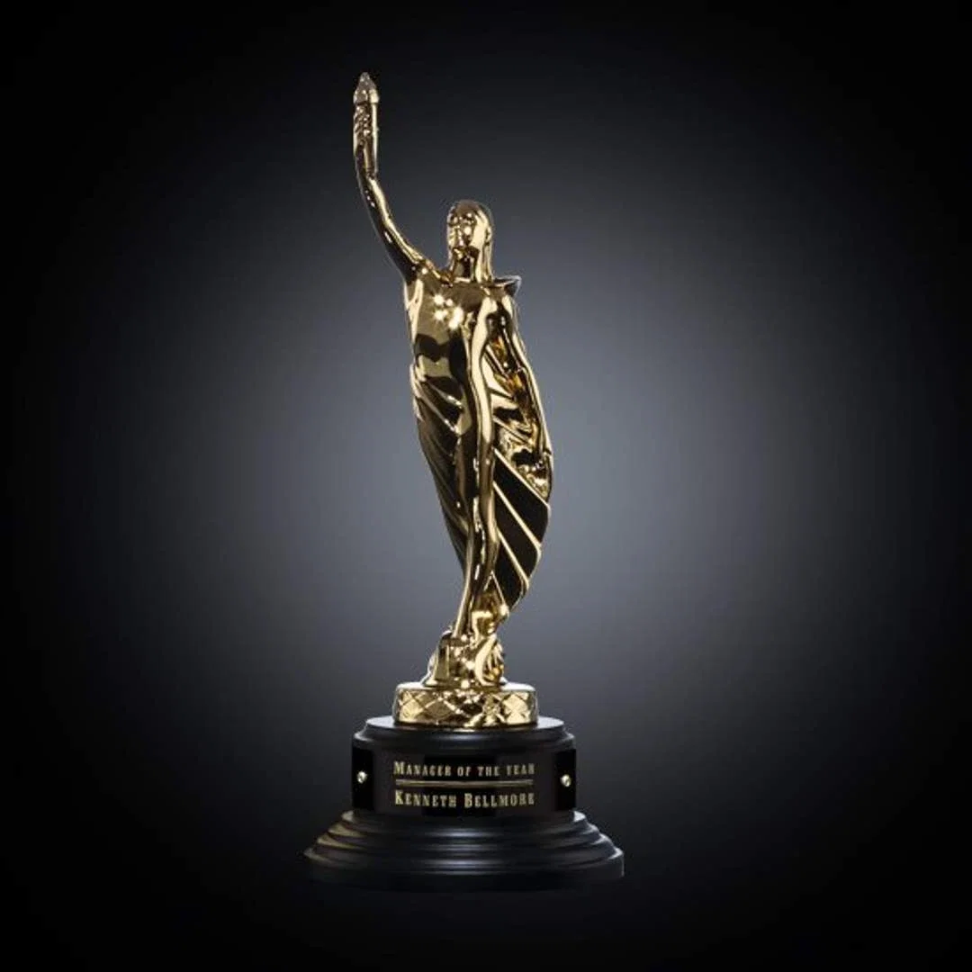 Custom Gold or Silver Supremacy Beacon Award on Ebony Round Base for service anniversary gifts